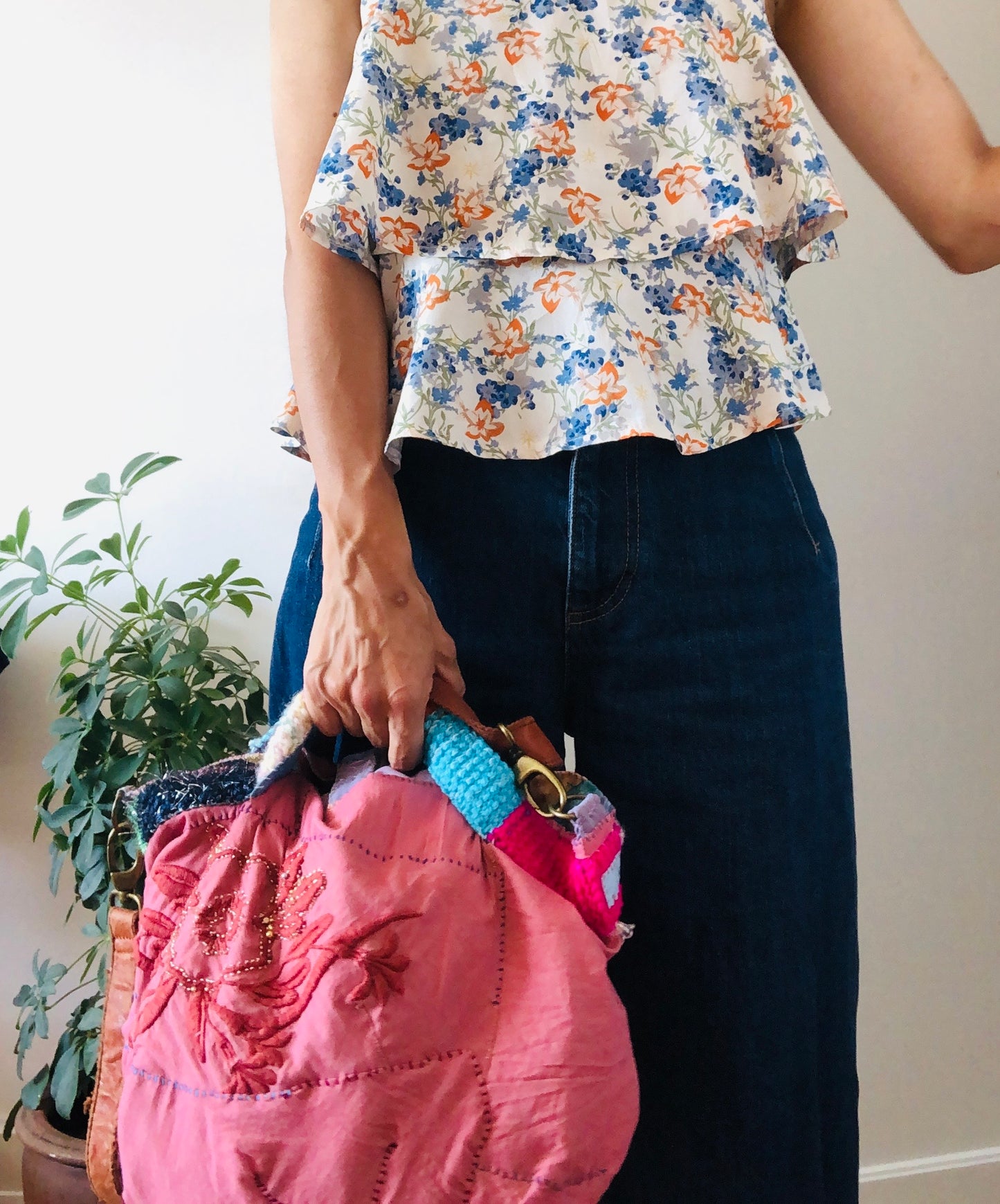 Bag 手縫いのバッグ　布製　トートバッグ　スローファッション　ハンドメイド　2255