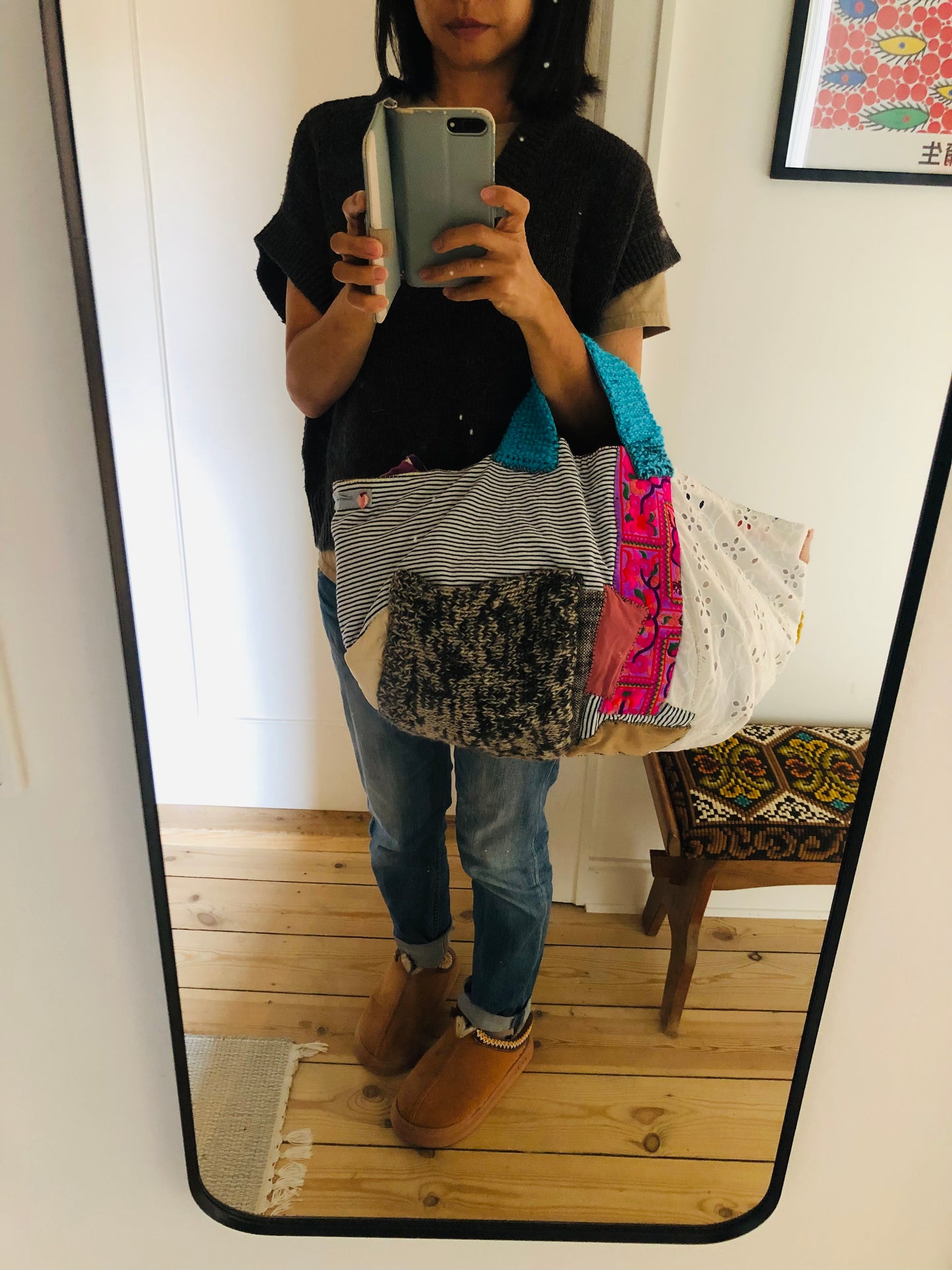 Bag Hand-sewn Fabric Tote Bag Slow Fashion Handmade 2277