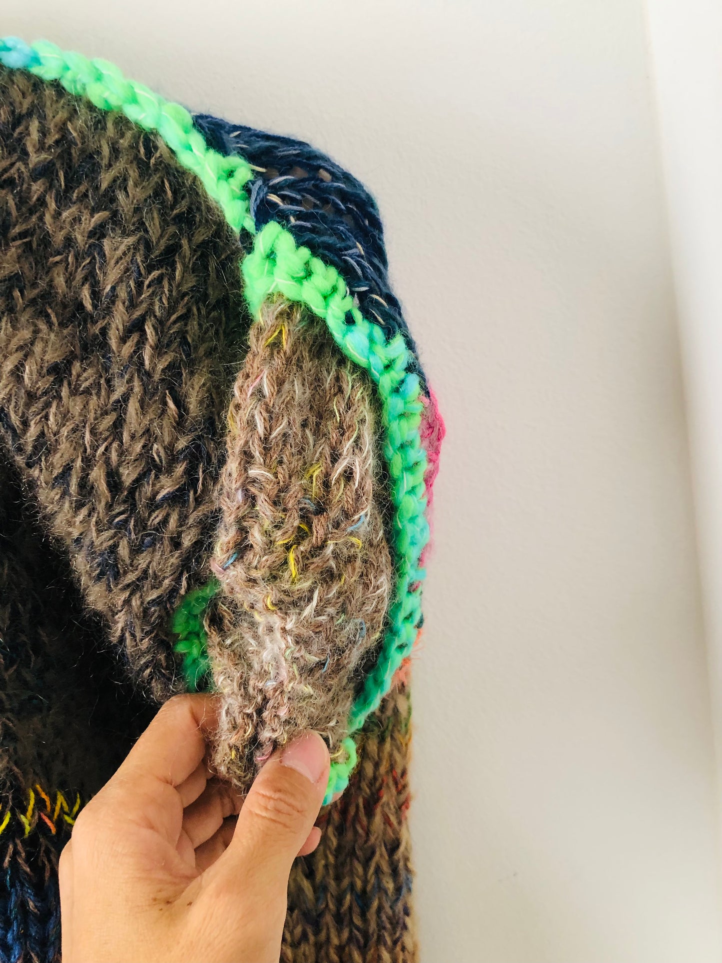 Hand-knitted sweater, slow fashion, fancy yarn, oneofakind, short sleeves, short length, 2278