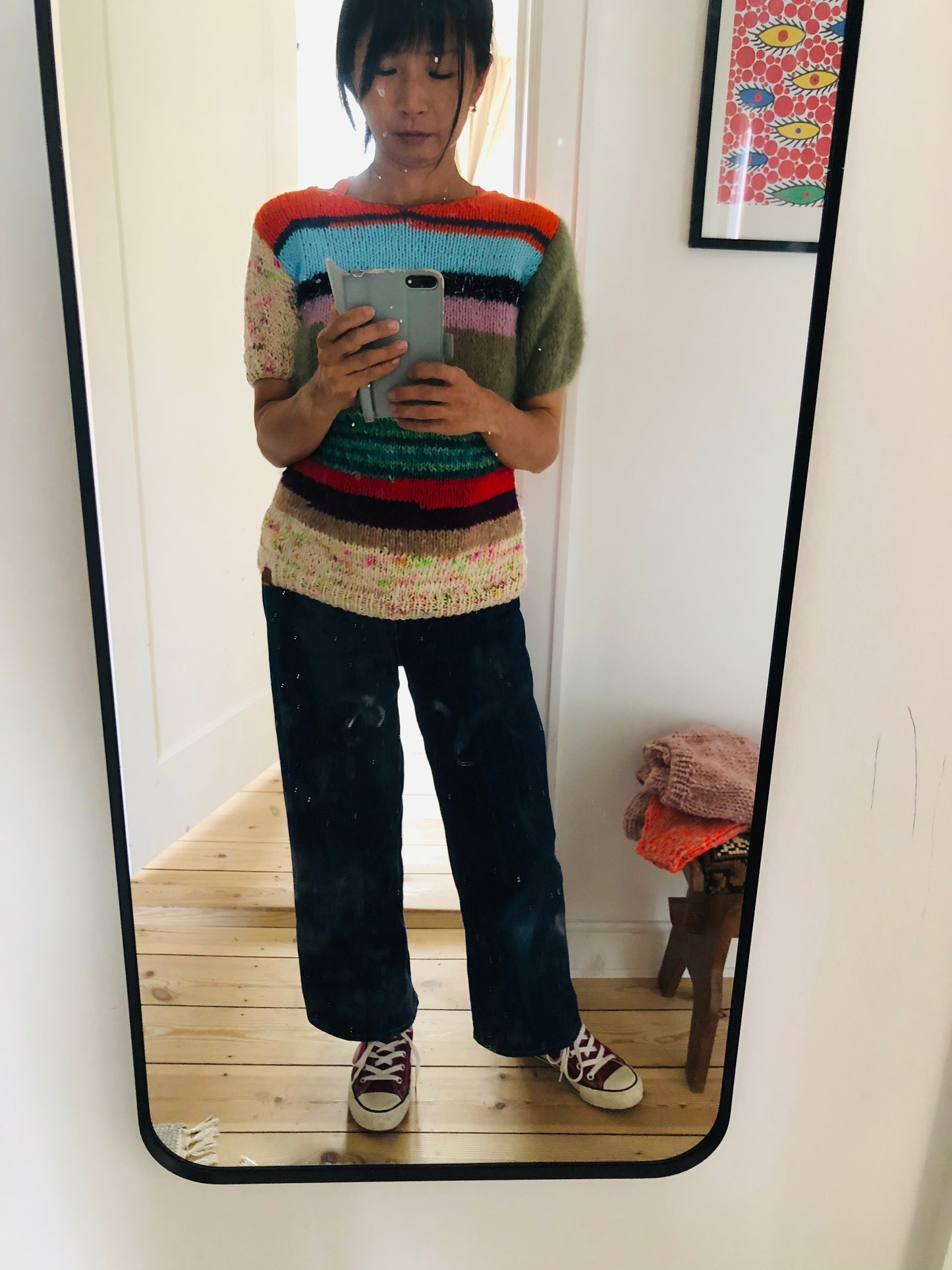 セーター　手編み　スローファッション　ファンシーヤーン　oneofakind  半袖　ショート丈　　2278 (コピー)