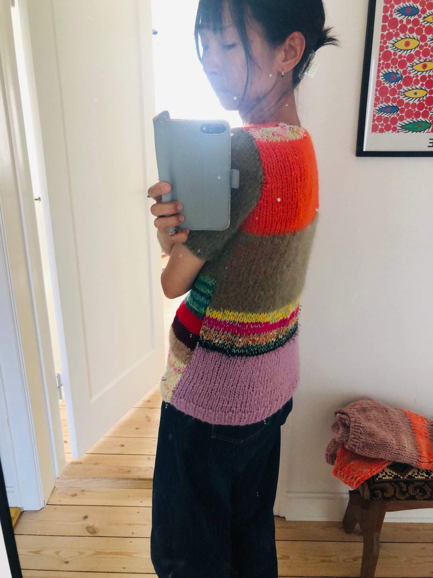 セーター　手編み　スローファッション　ファンシーヤーン　oneofakind  半袖　ショート丈　　2278 (コピー)