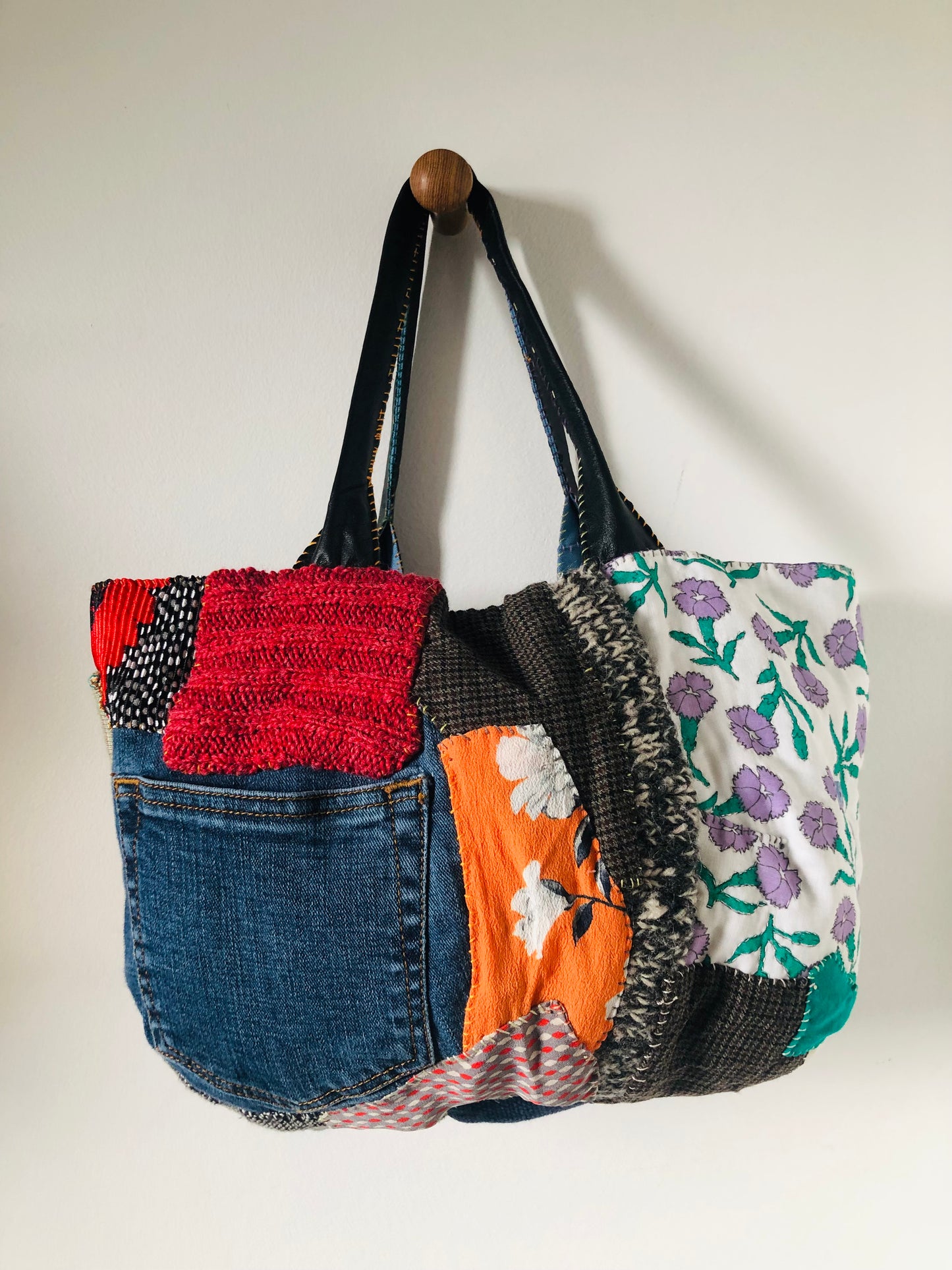 Hand-sewn fabric tote bag, slow fashion, handmade, 2299