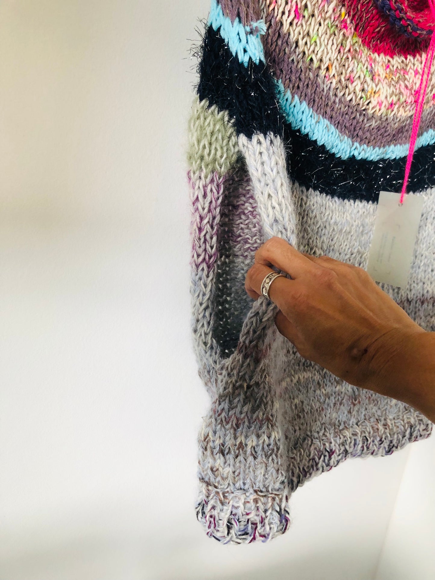 Hand-knitted sweater, slow fashion, fancy yarn, oneofakind, vest, poncho, 2301