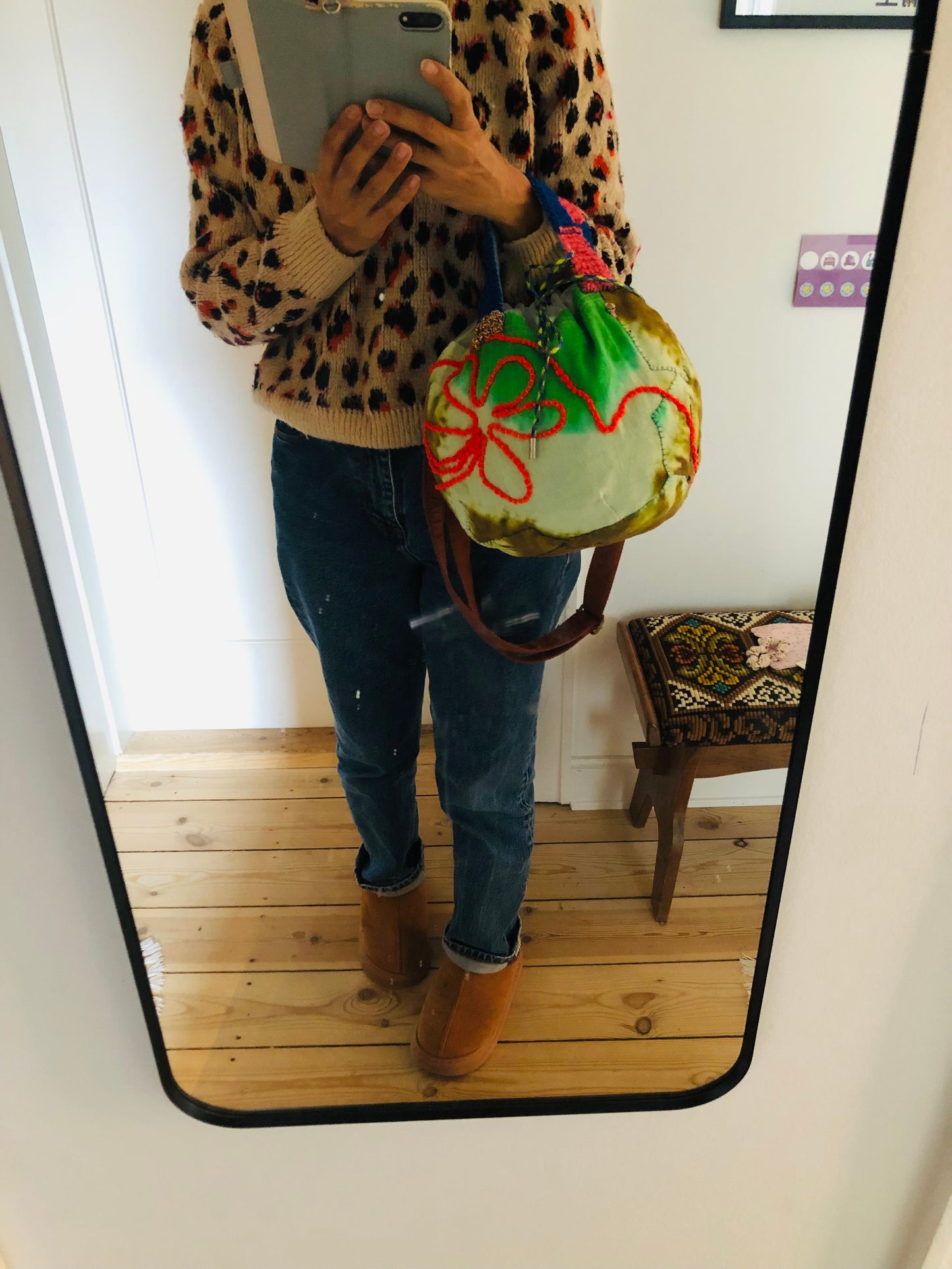 Bag 手縫いのバッグ　布製　巾着バッグ　スローファッション　ハンドメイド　2303