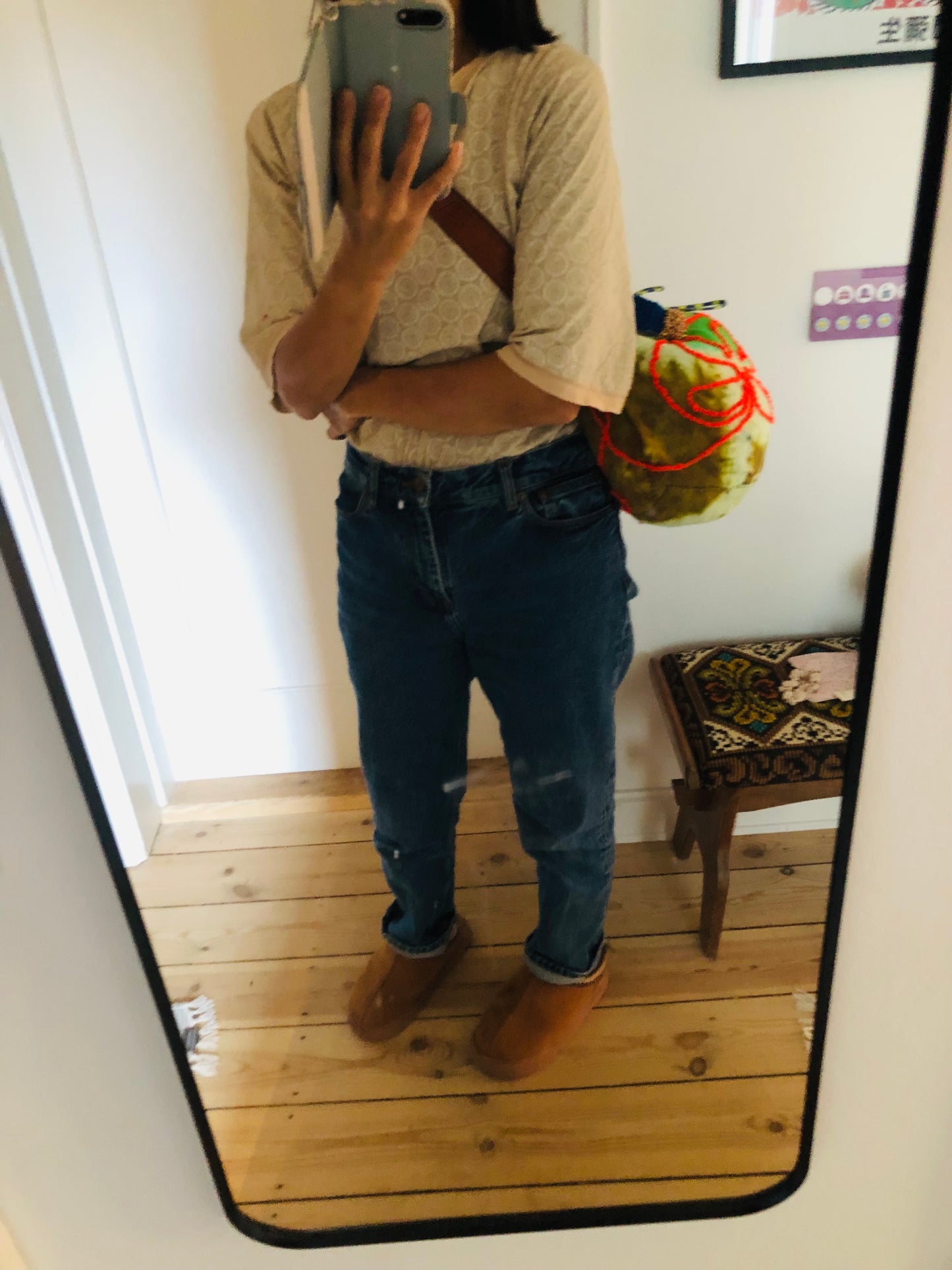 Bag 手縫いのバッグ　布製　巾着バッグ　スローファッション　ハンドメイド　2303