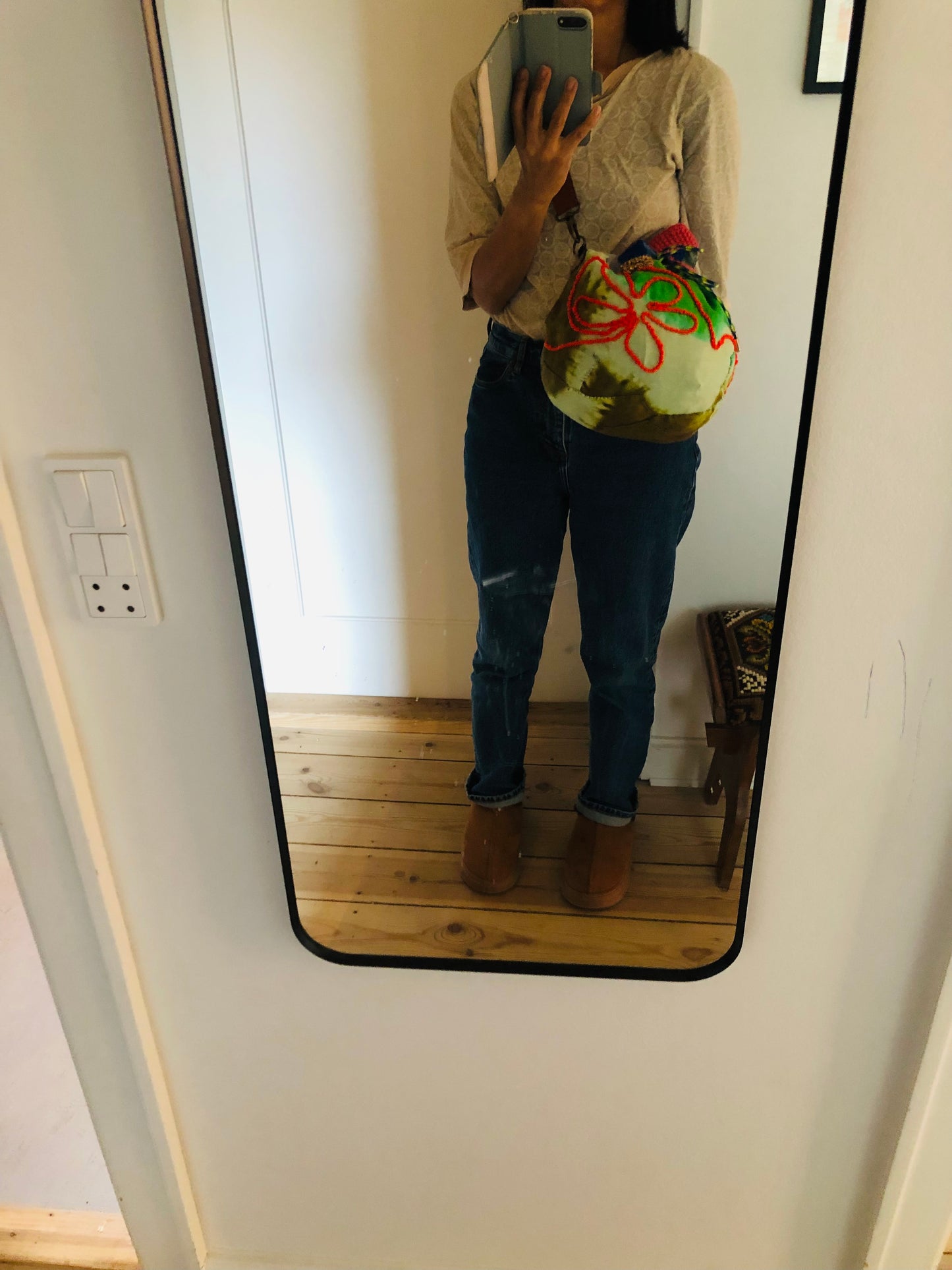 Bag 手縫いのバッグ　布製　巾着バッグ　スローファッション　ハンドメイド　2303