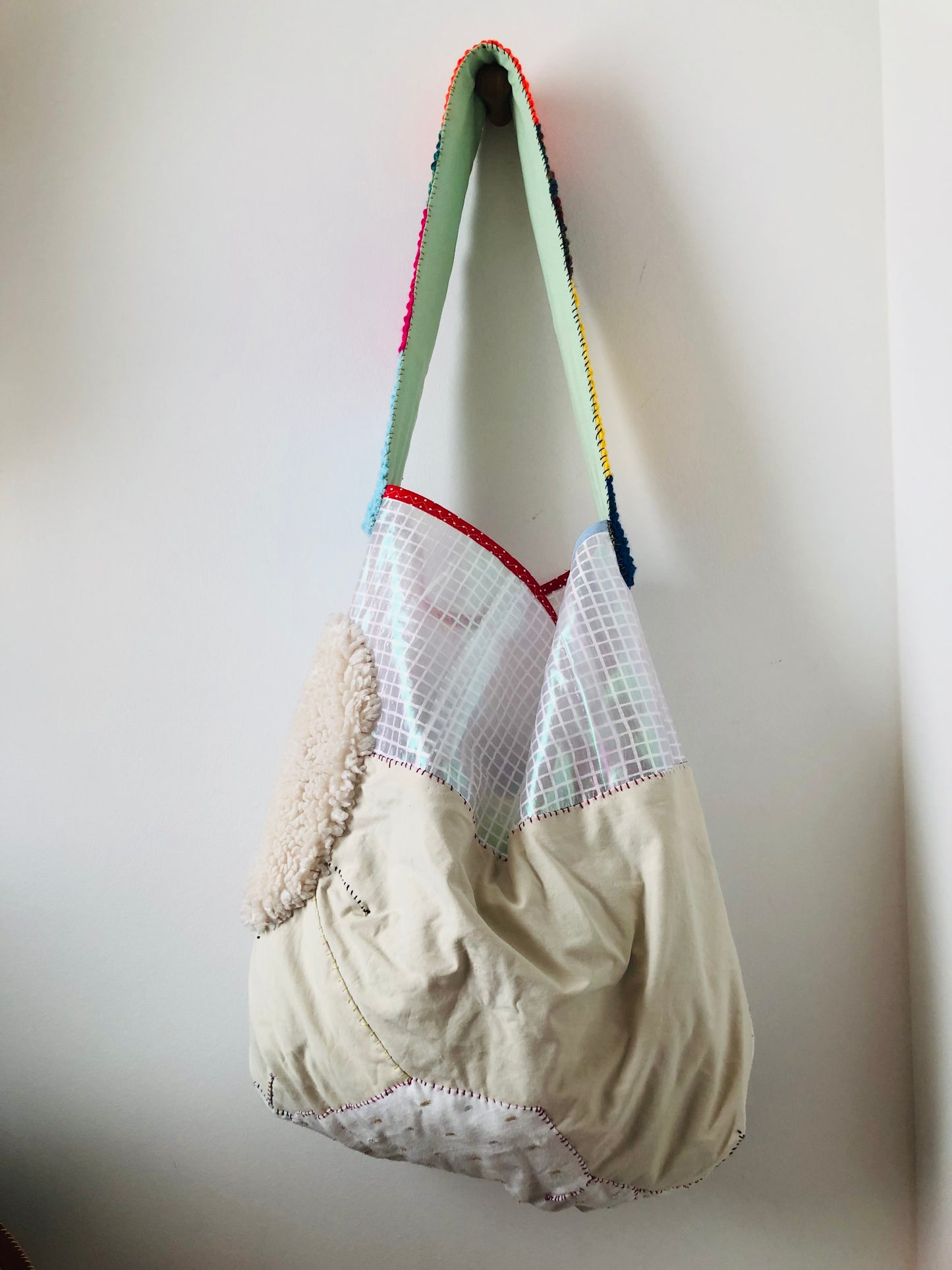 Hand-sewn fabric shoulder bag, large, slow fashion, handmade, 2306