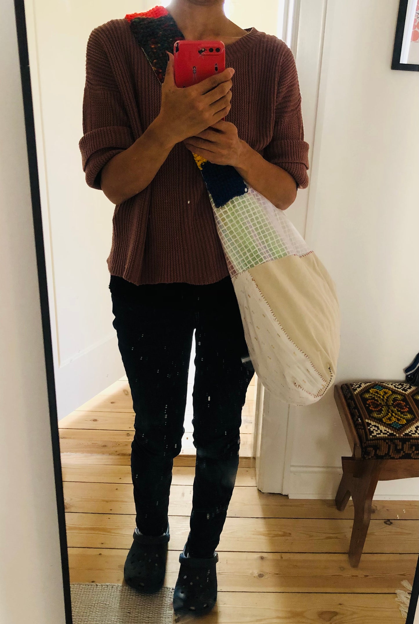 Hand-sewn fabric shoulder bag, large, slow fashion, handmade, 2306