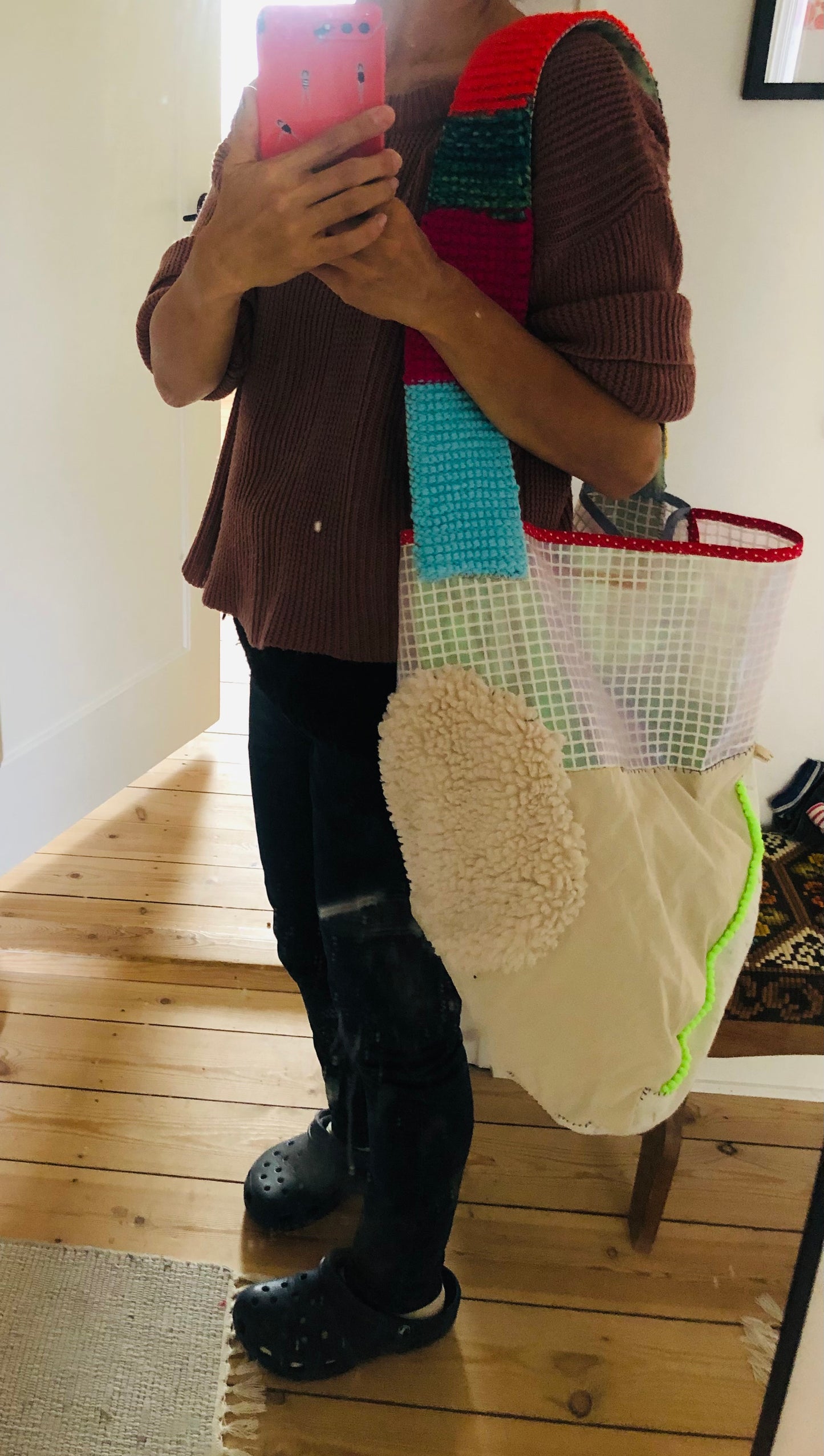 Hand-sewn fabric shoulder bag, large, slow fashion, handmade, 2306