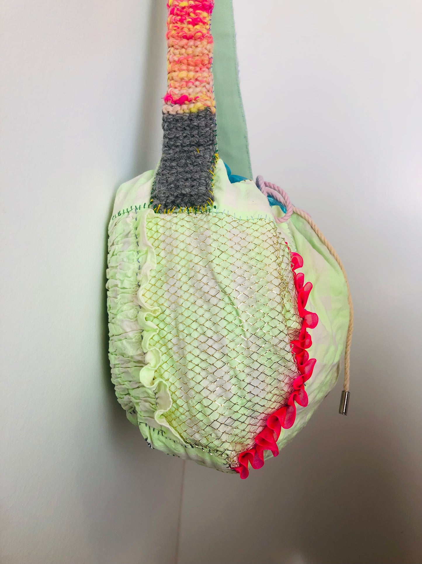 Hand-sewn fabric drawstring bag, slow fashion, handmade, 2307