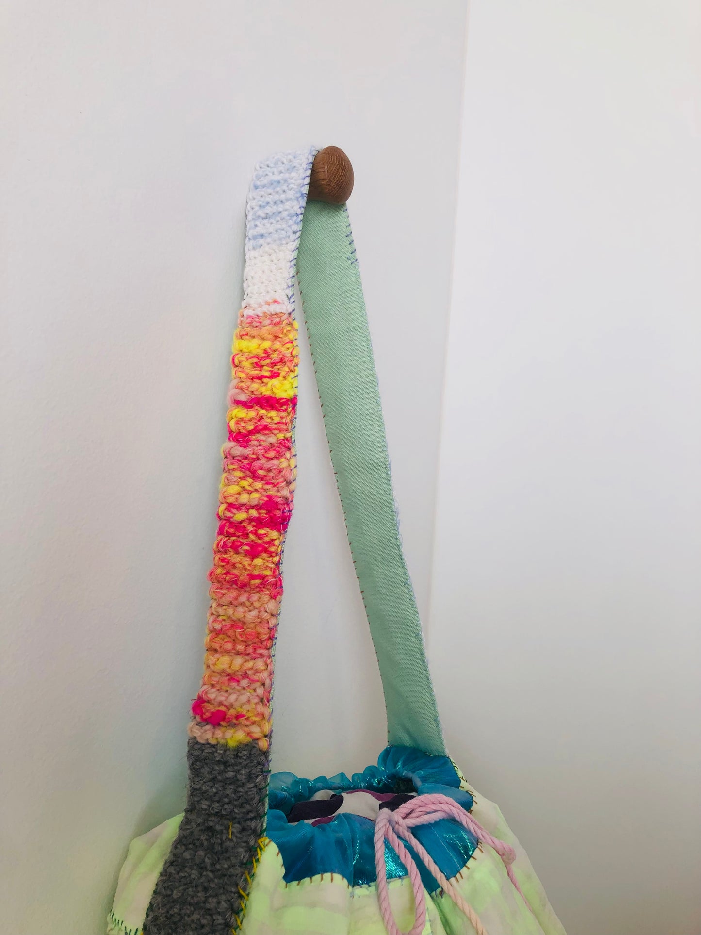 Hand-sewn fabric drawstring bag, slow fashion, handmade, 2307