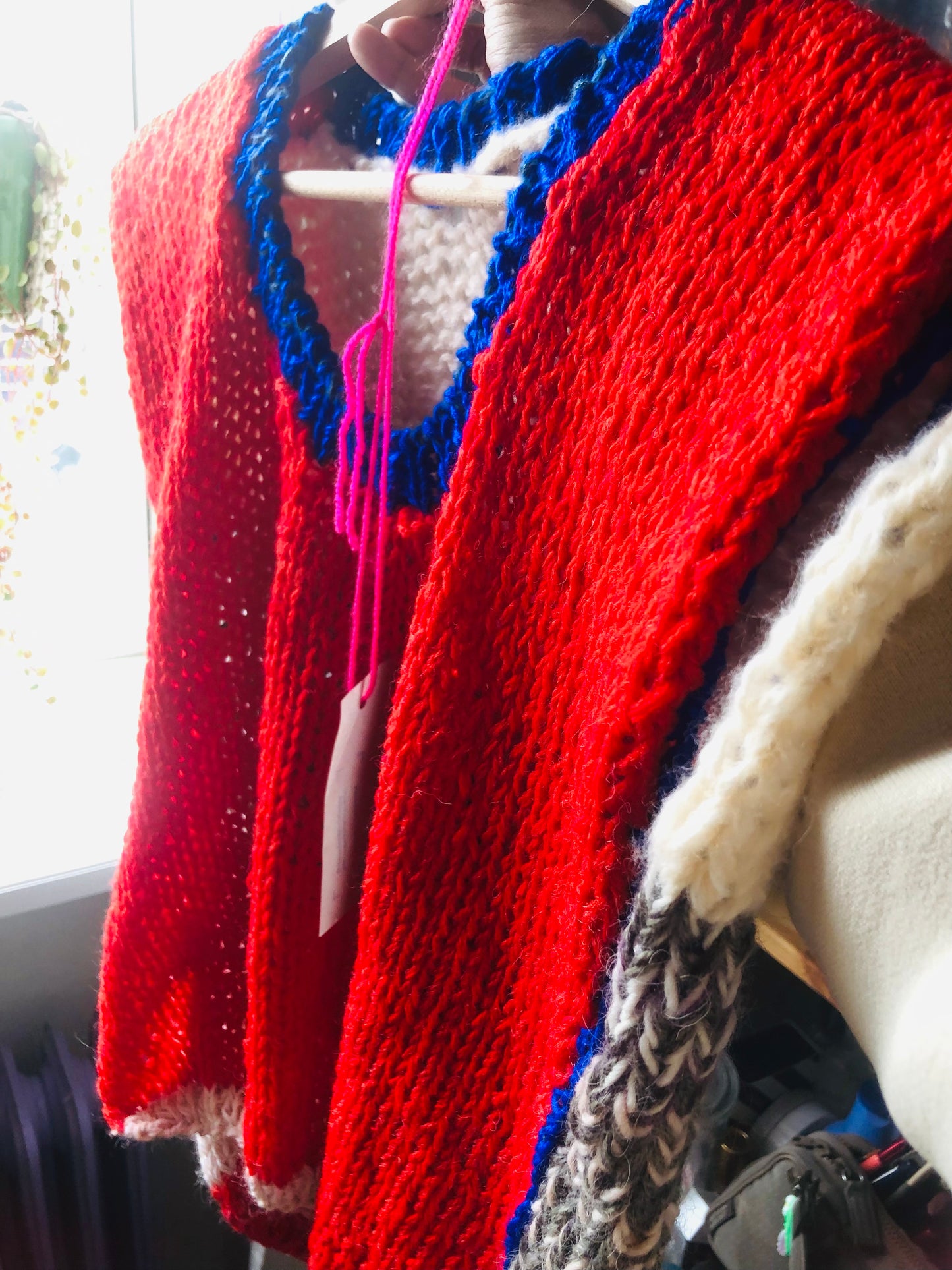 Hand-knitted sweater, slow fashion, fancy yarn, oneofakind, short sleeves, short length, 2310