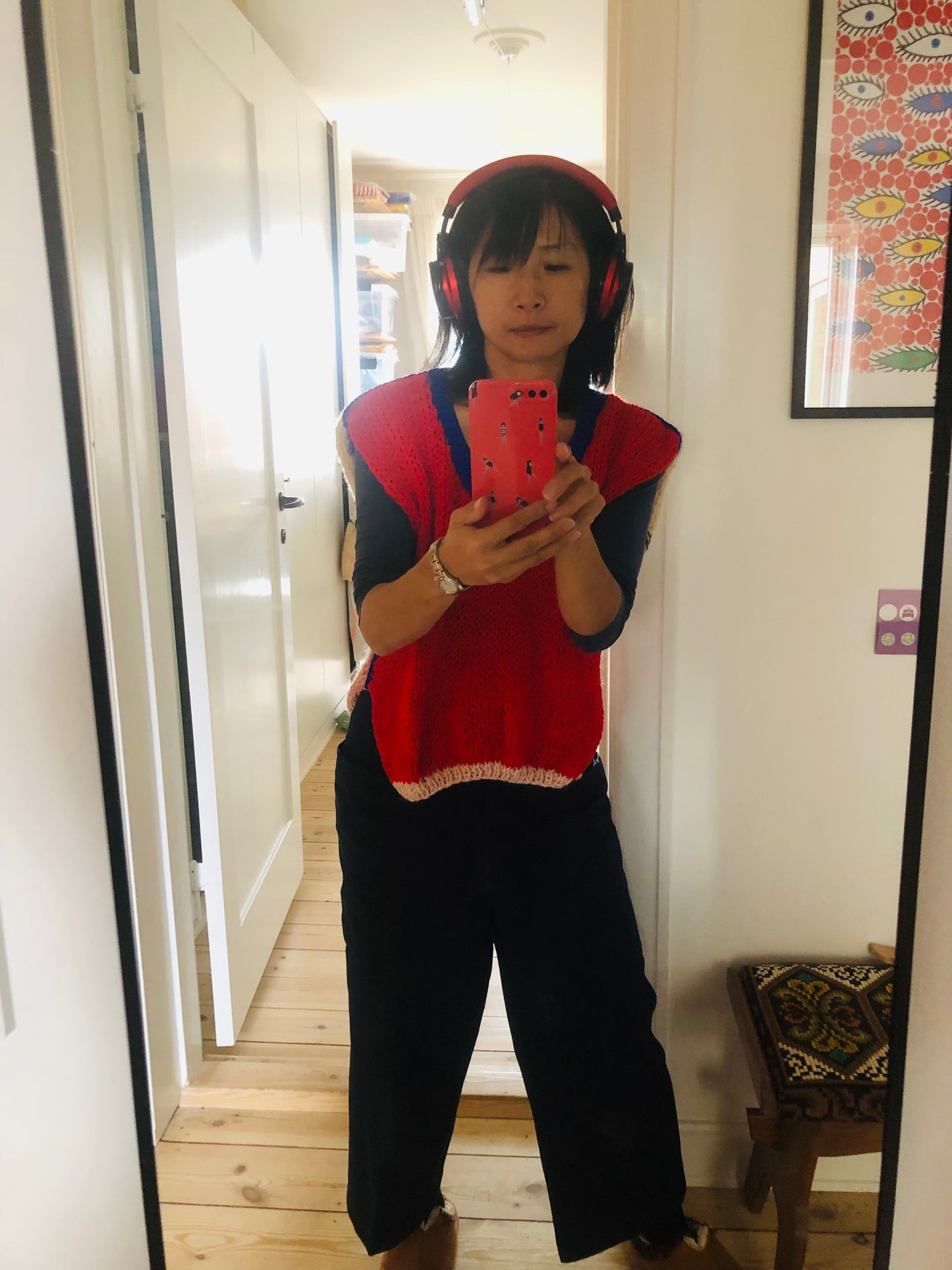 Hand-knitted sweater, slow fashion, fancy yarn, oneofakind, short sleeves, short length, 2310