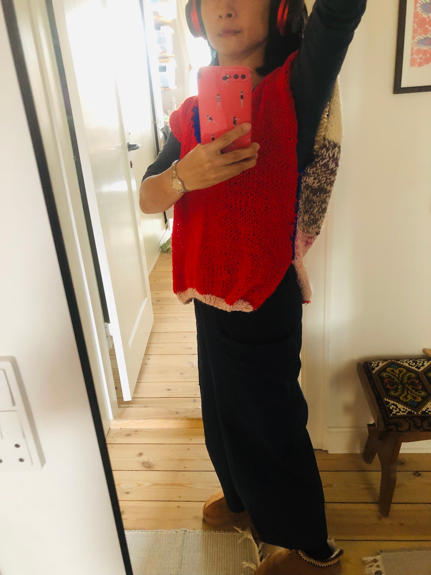 Hand-knitted sweater, slow fashion, fancy yarn, oneofakind, short sleeves, short length, 2310