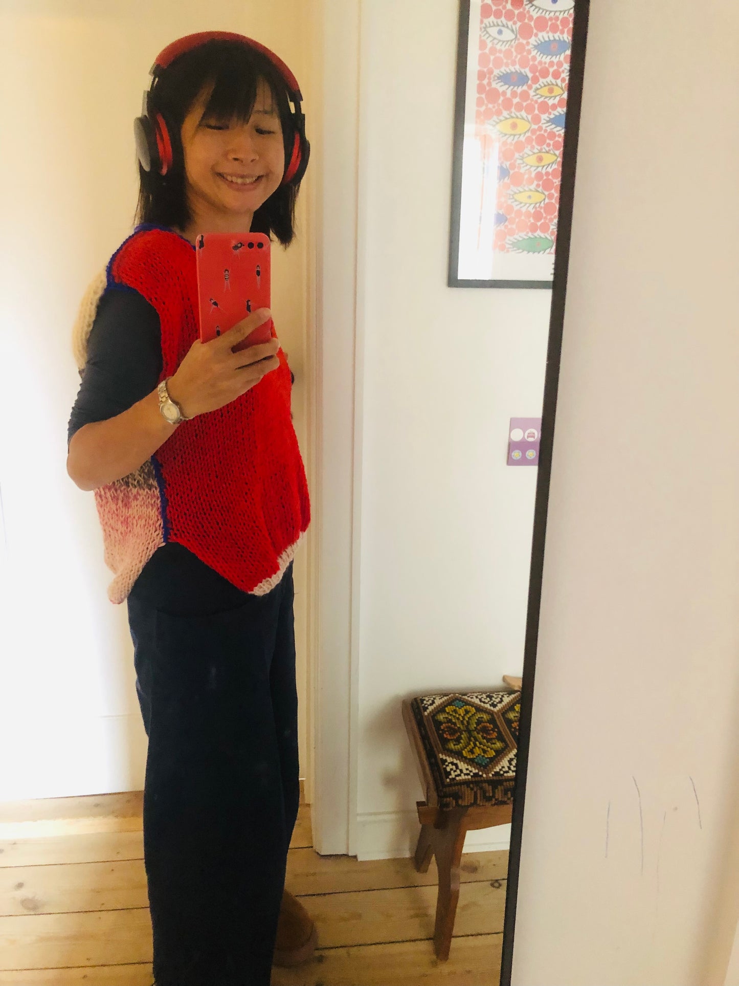 Hand-knitted sweater, slow fashion, fancy yarn, oneofakind, short sleeves, short length, 2310