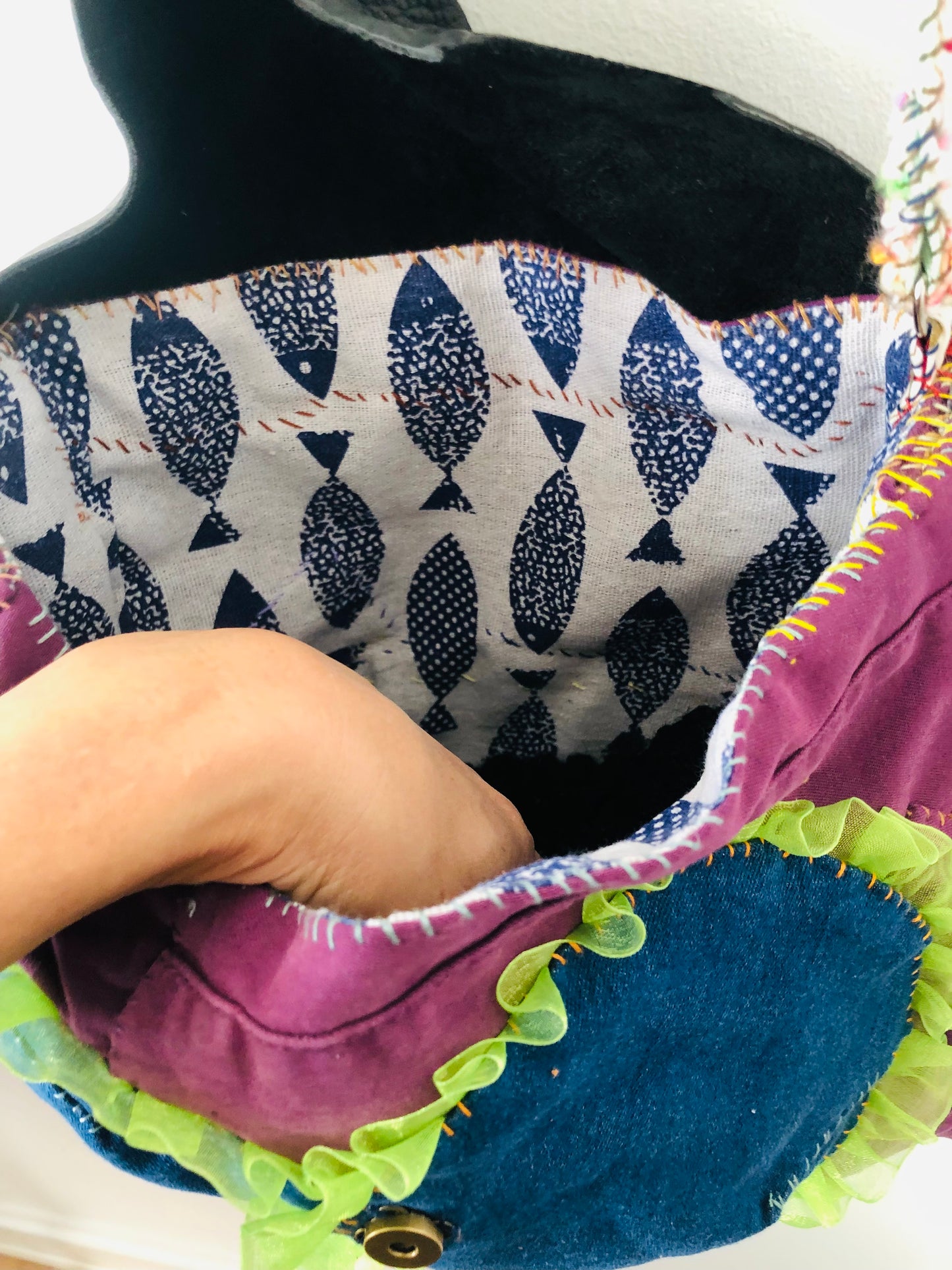 Bag 手縫いのバッグ　布製　ショルダーバッグ　スローファッション　ハンドメイド　ポシェット  2316