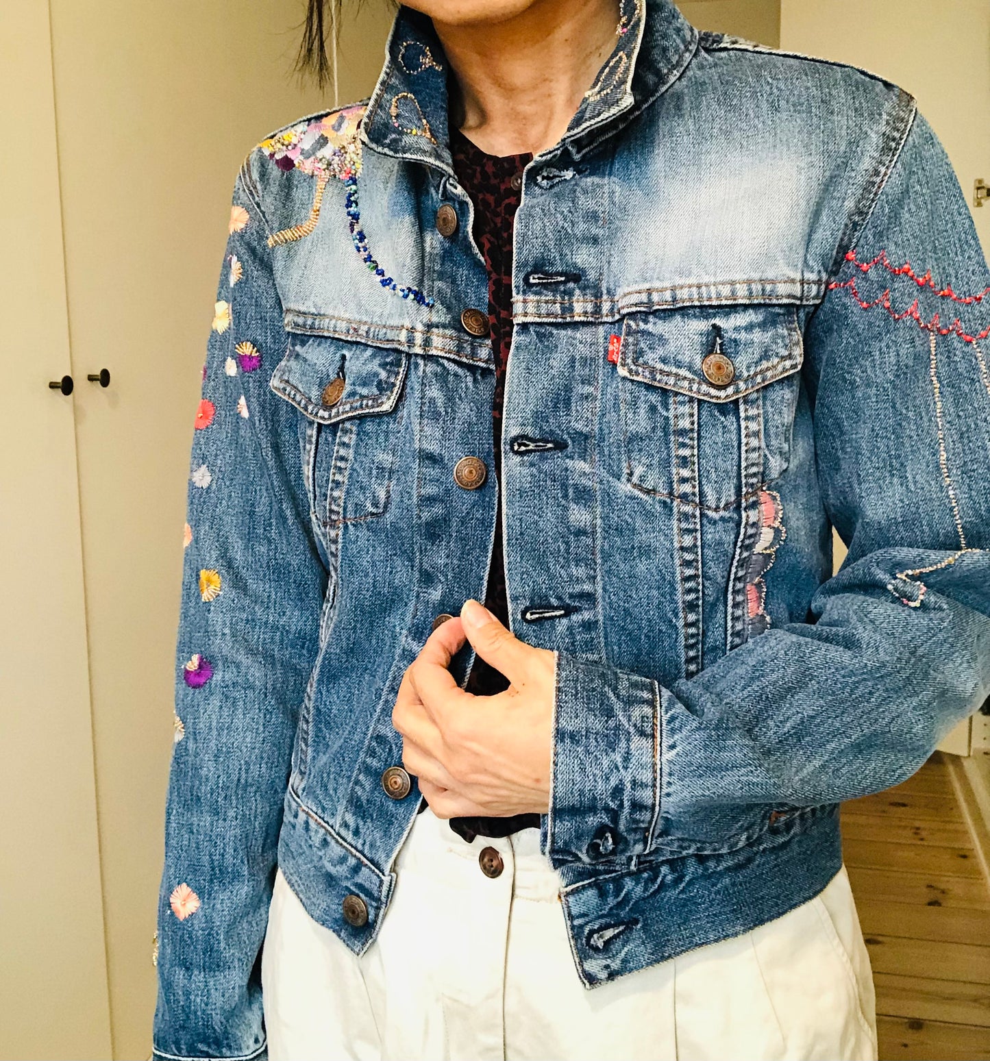 Cowboy jacket remake fabric slow fashion embroidery hand embroidery reproduction handmade 1957