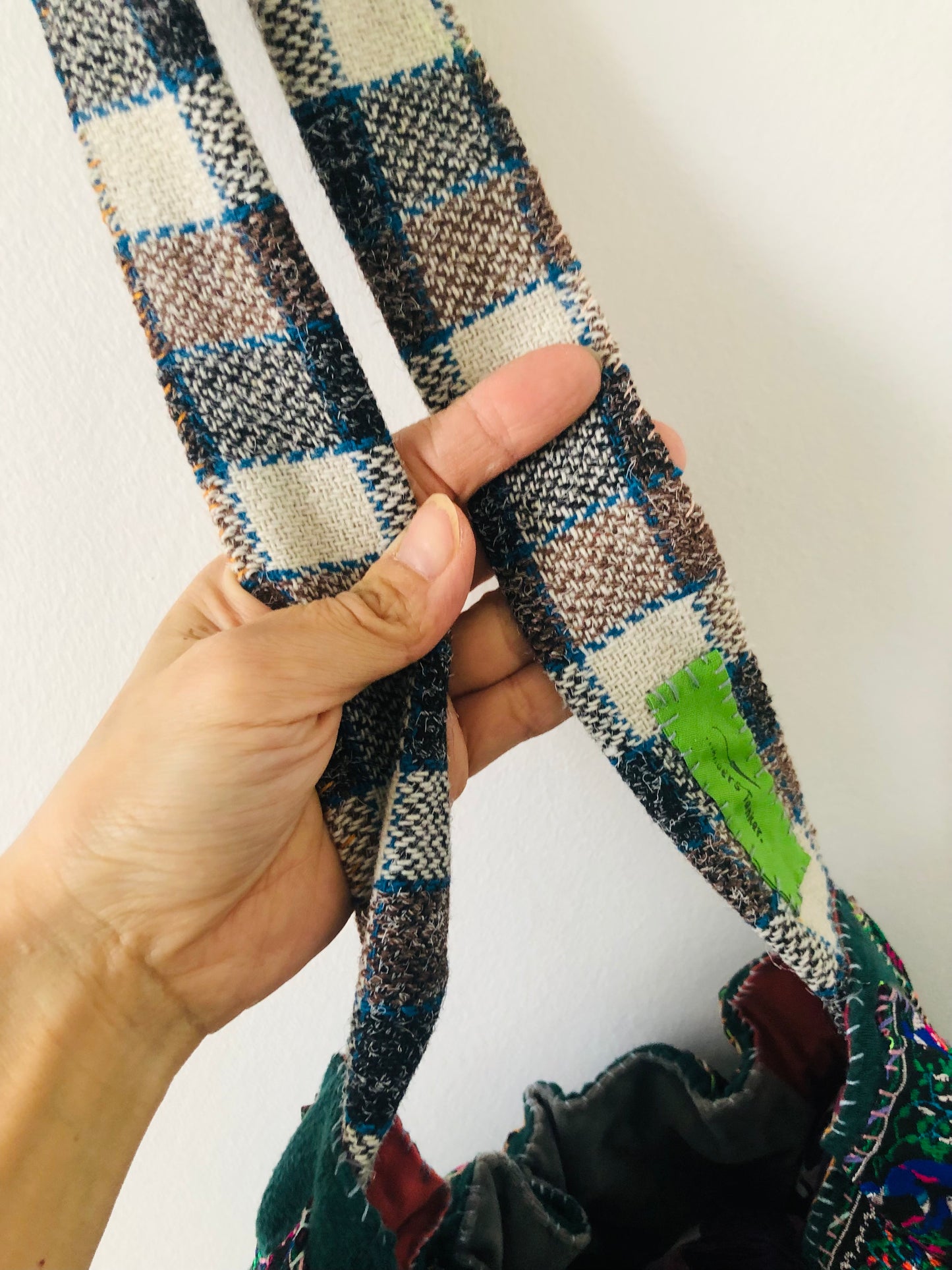 Bag   巾着バッグ　ワンハンドル　手縫いのバッグ　布製　スローファッション　ハンドメイド　1969