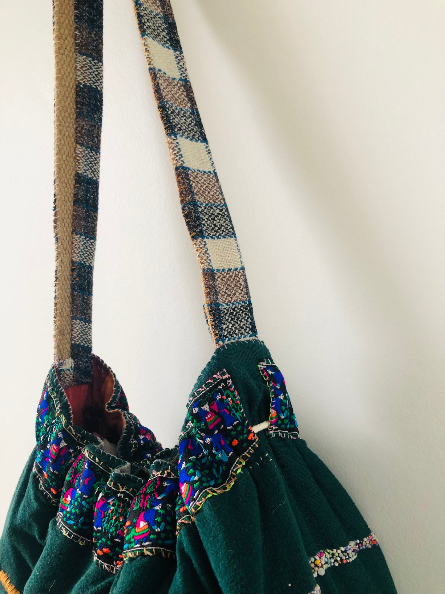 Bag   巾着バッグ　ワンハンドル　手縫いのバッグ　布製　スローファッション　ハンドメイド　1969