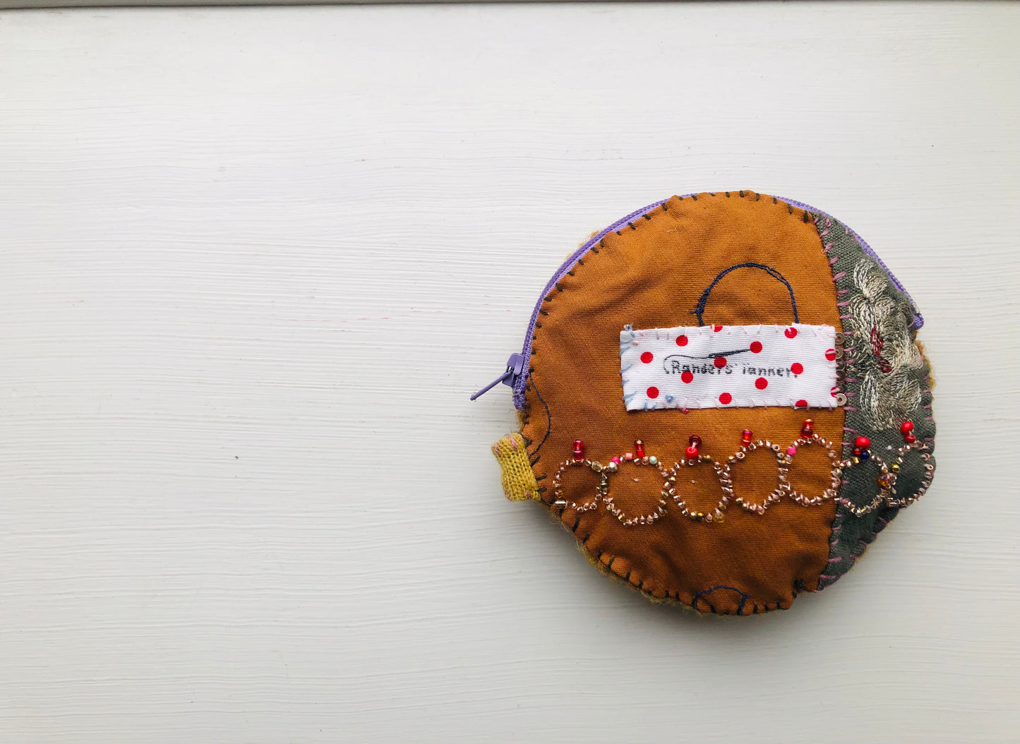 Coin case Beads Hand-sewn Embroidery Fabric Coin purse Handmade 1961