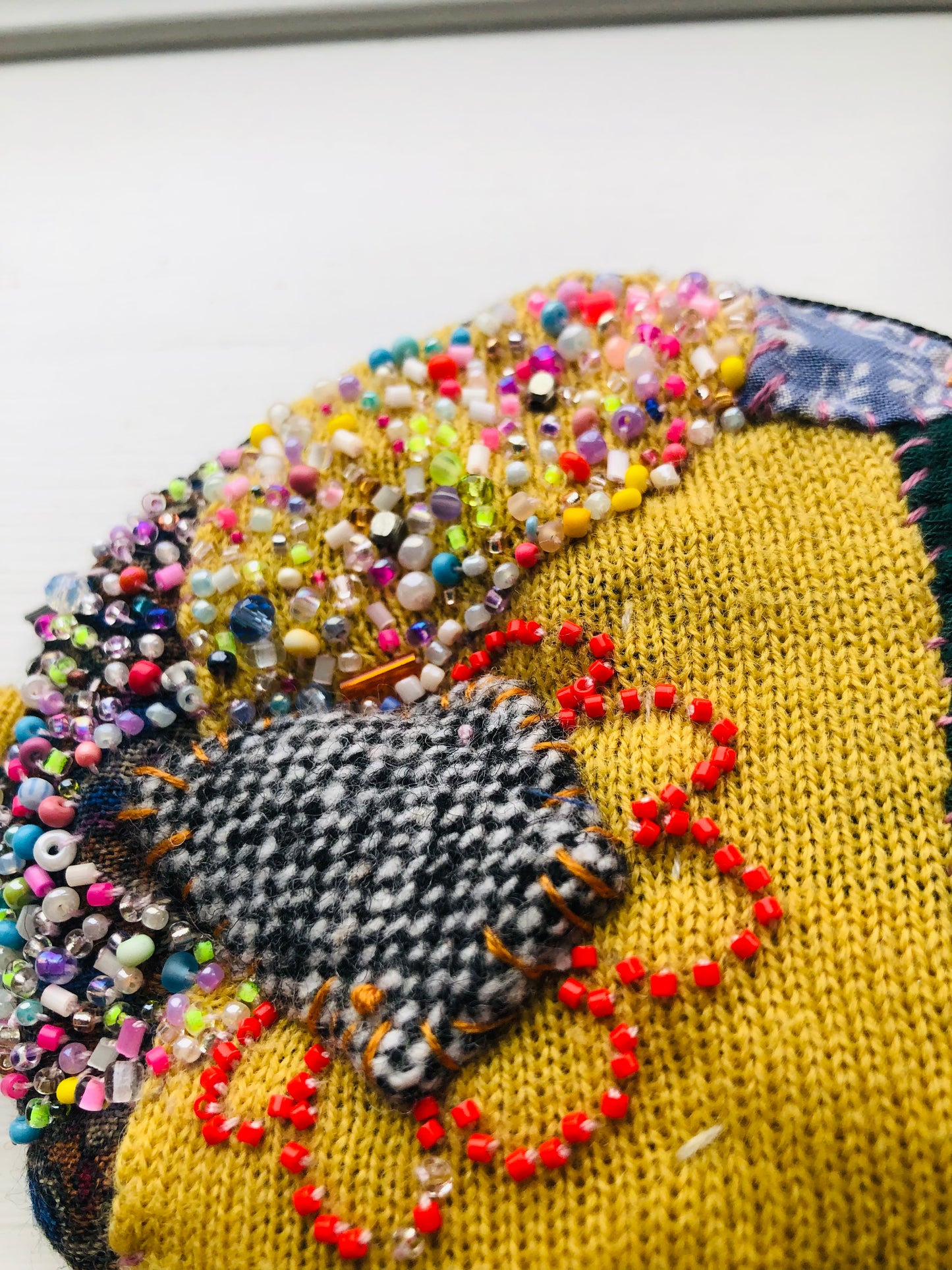 Coin case Beads Hand-sewn Embroidery Fabric Coin purse Handmade 1962