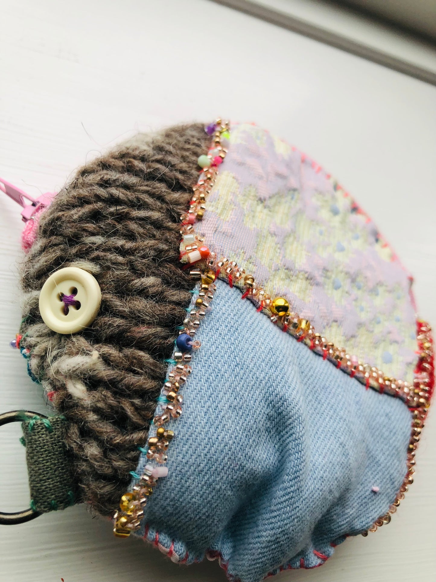 Coin case Beads Hand-sewn Embroidery Fabric Coin purse Handmade 1954