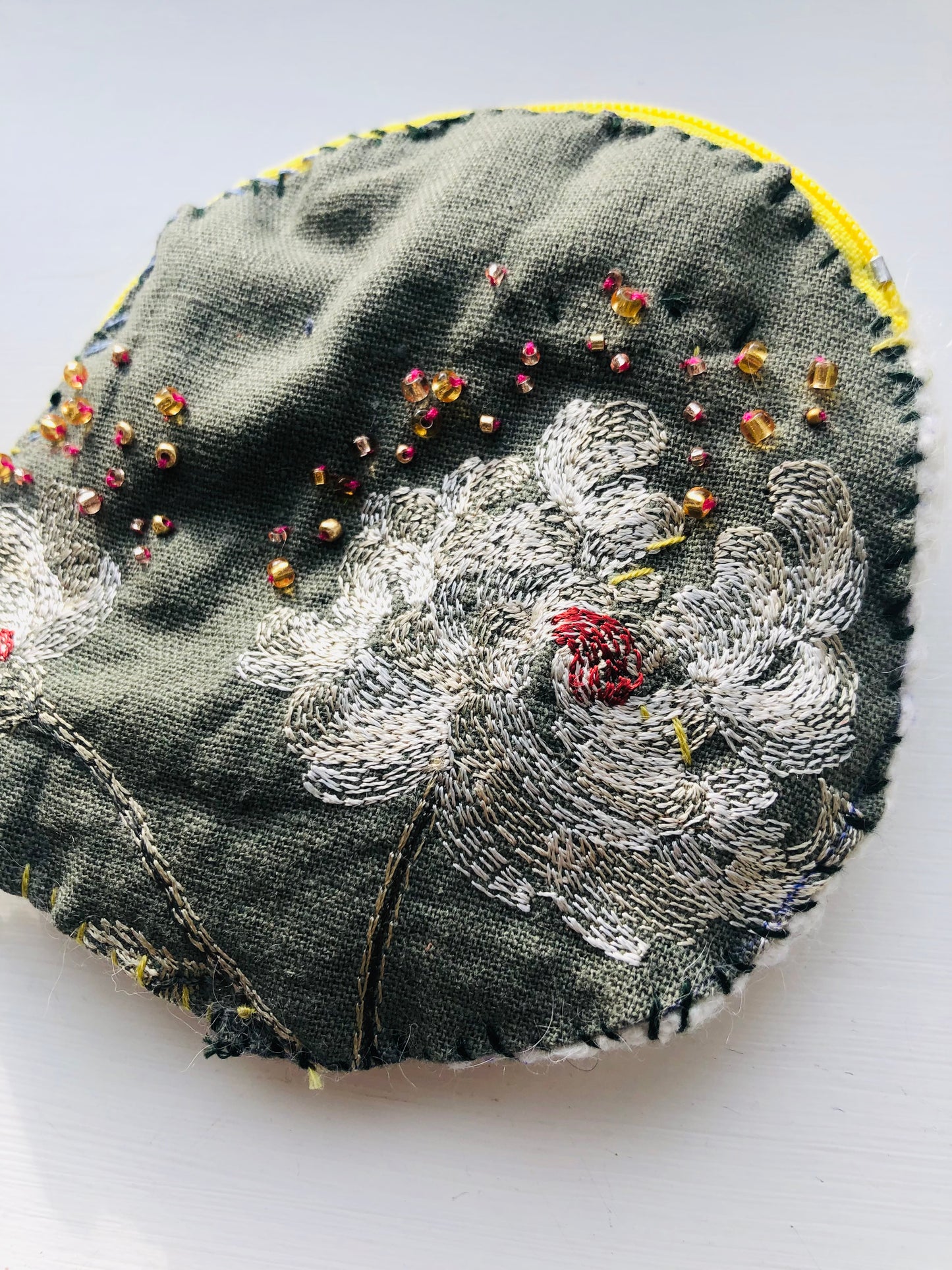 Coin case Beads Hand-sewn Embroidery Fabric Coin purse Handmade 1966
