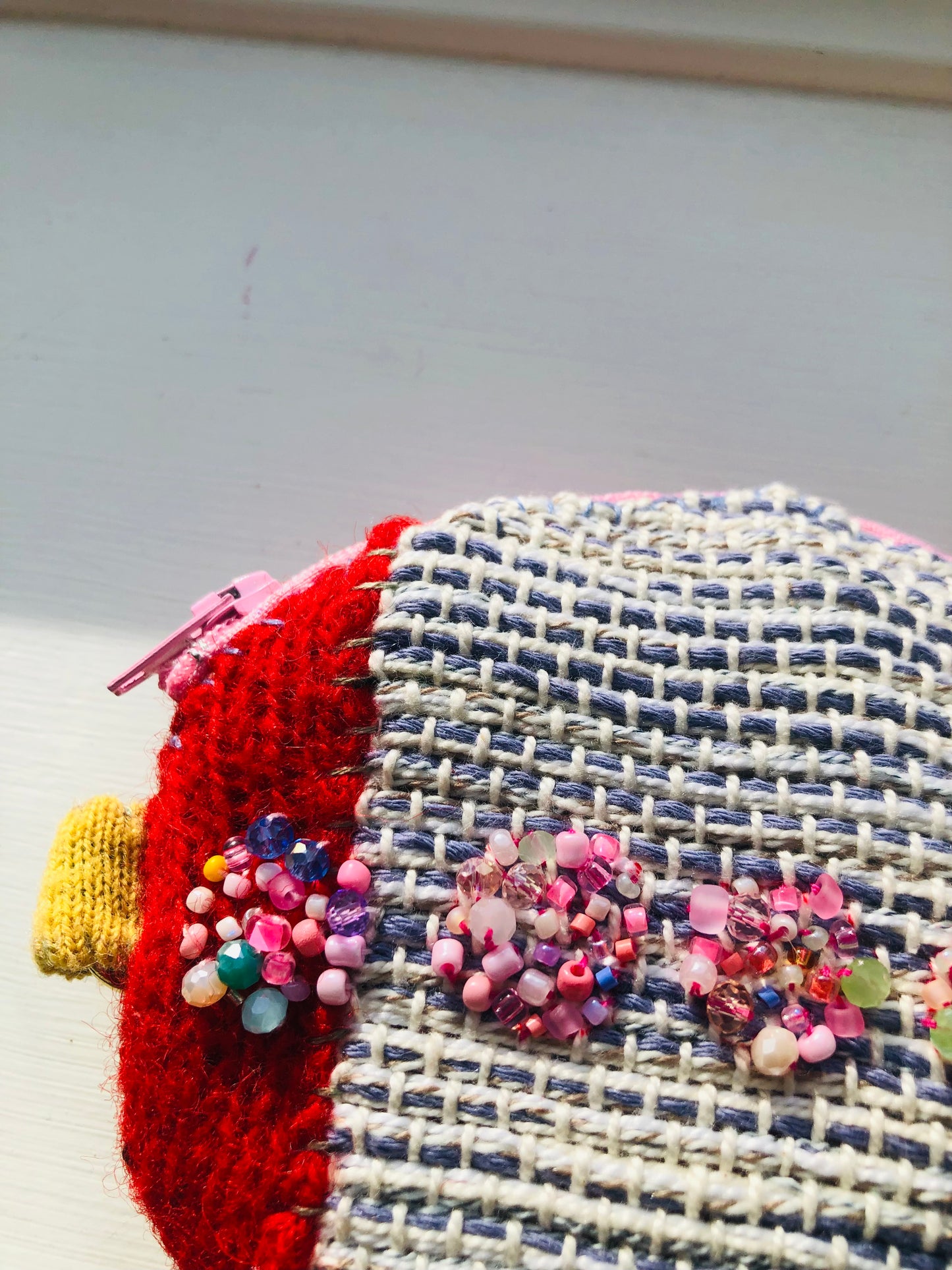 Coin case Beads Hand-sewn Embroidery Fabric Coin purse Handmade 1963
