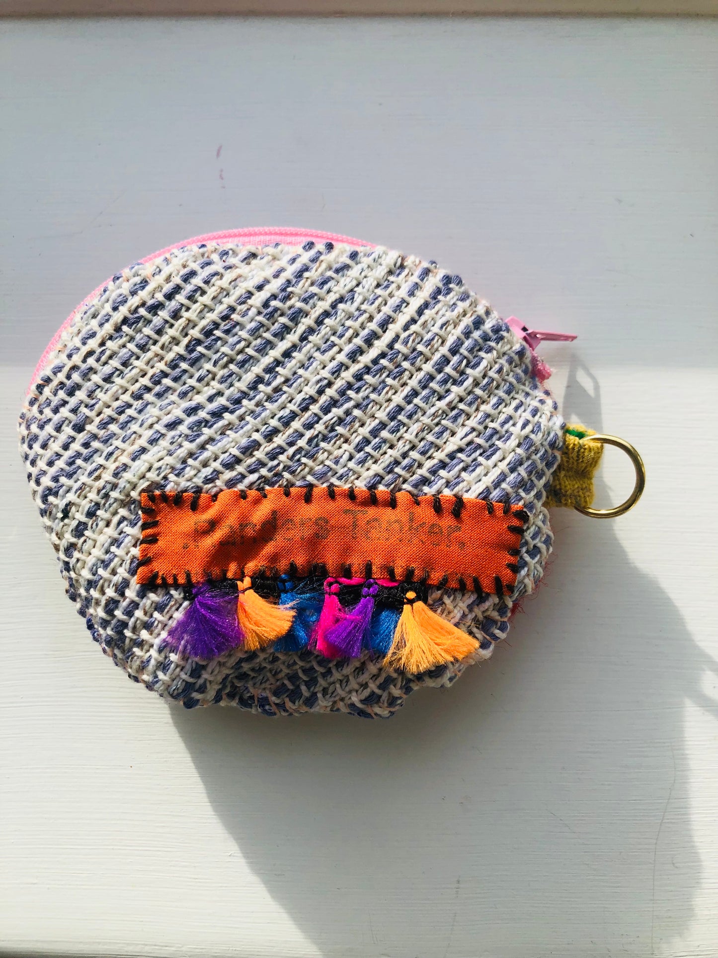 Coin case Beads Hand-sewn Embroidery Fabric Coin purse Handmade 1963