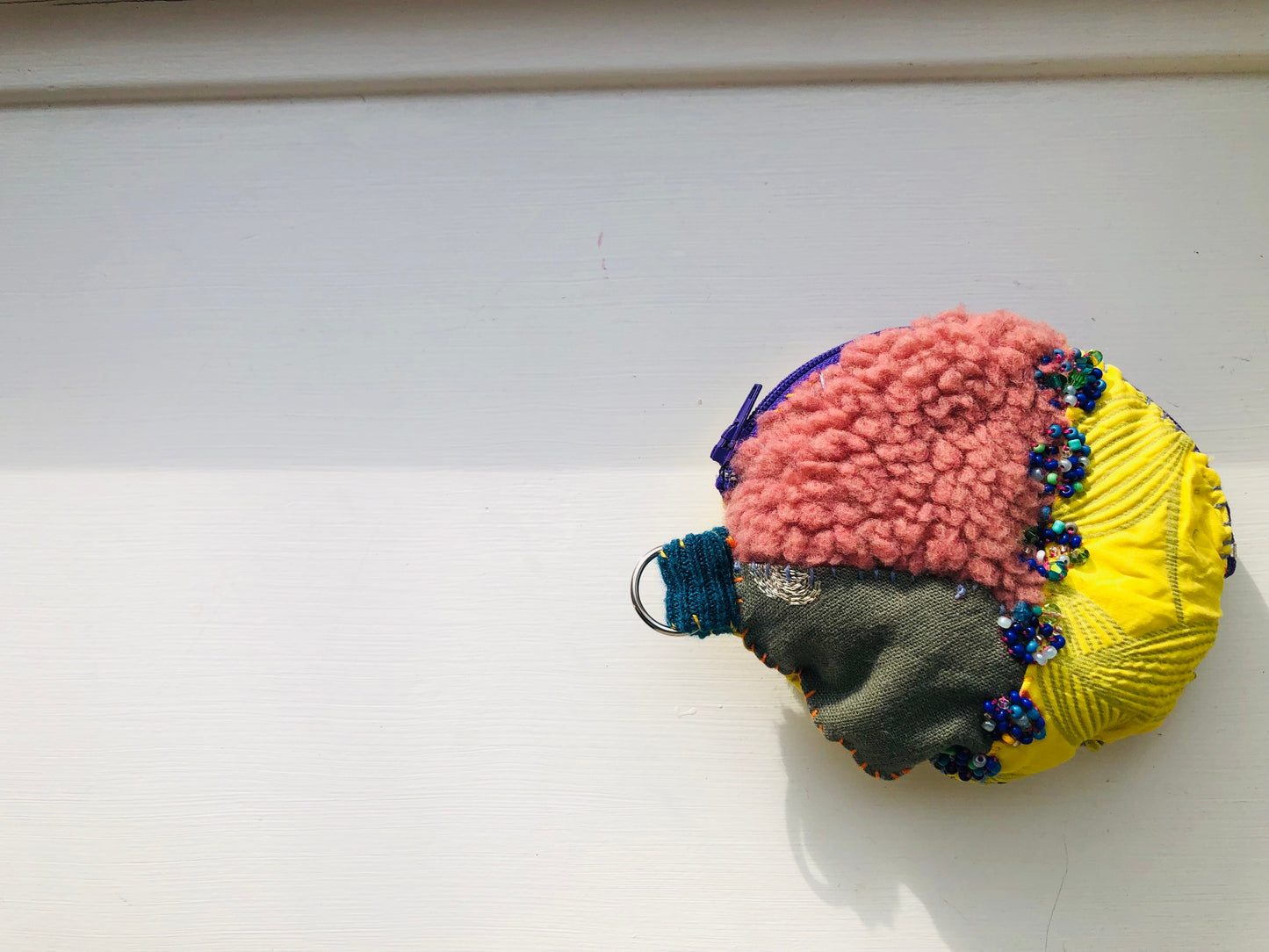 Coin case Beads Hand-sewn Embroidery Fabric Coin purse Handmade 1968