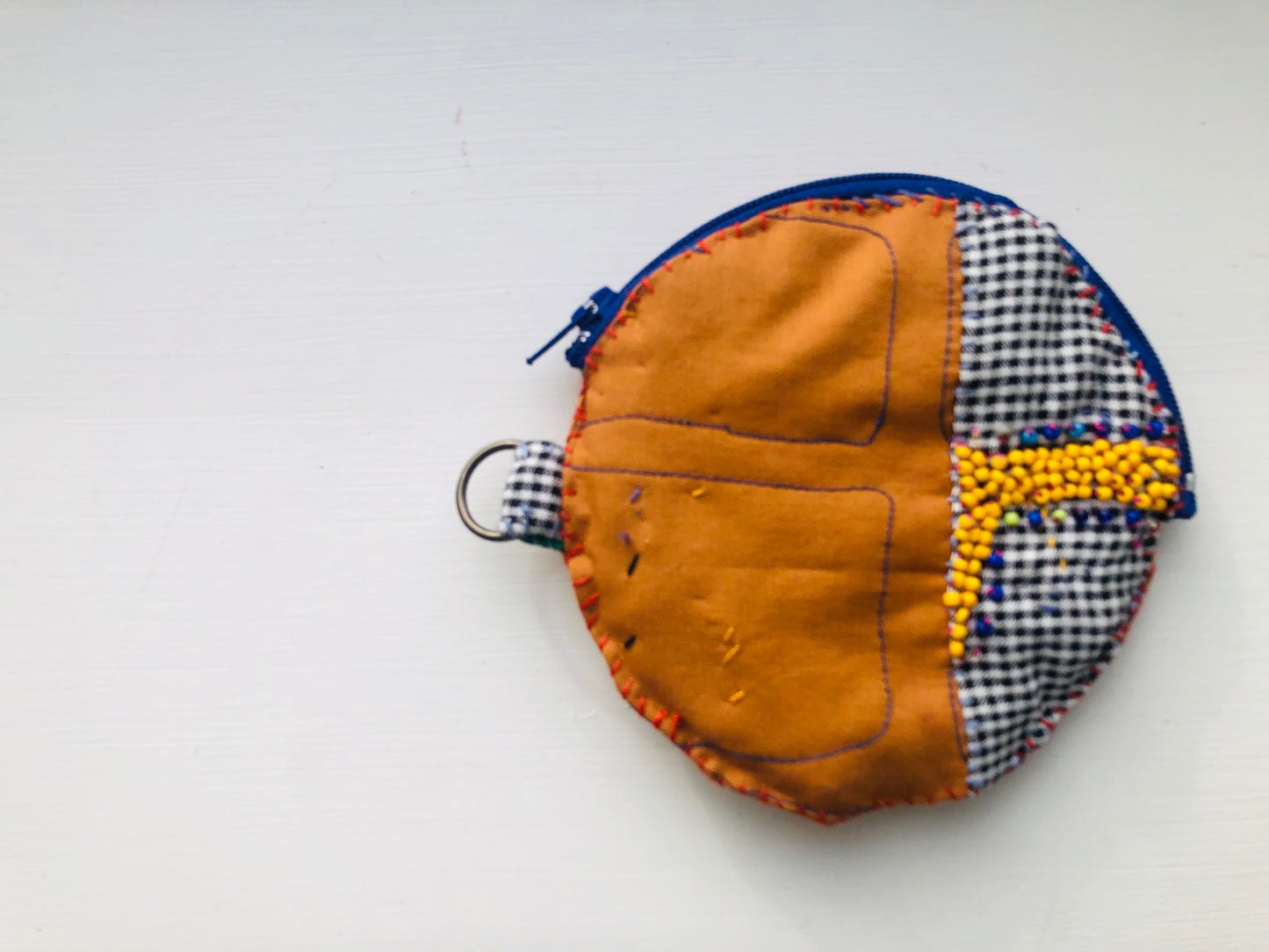 Coin case Beads Hand-sewn Embroidery Fabric Coin purse Handmade 1967