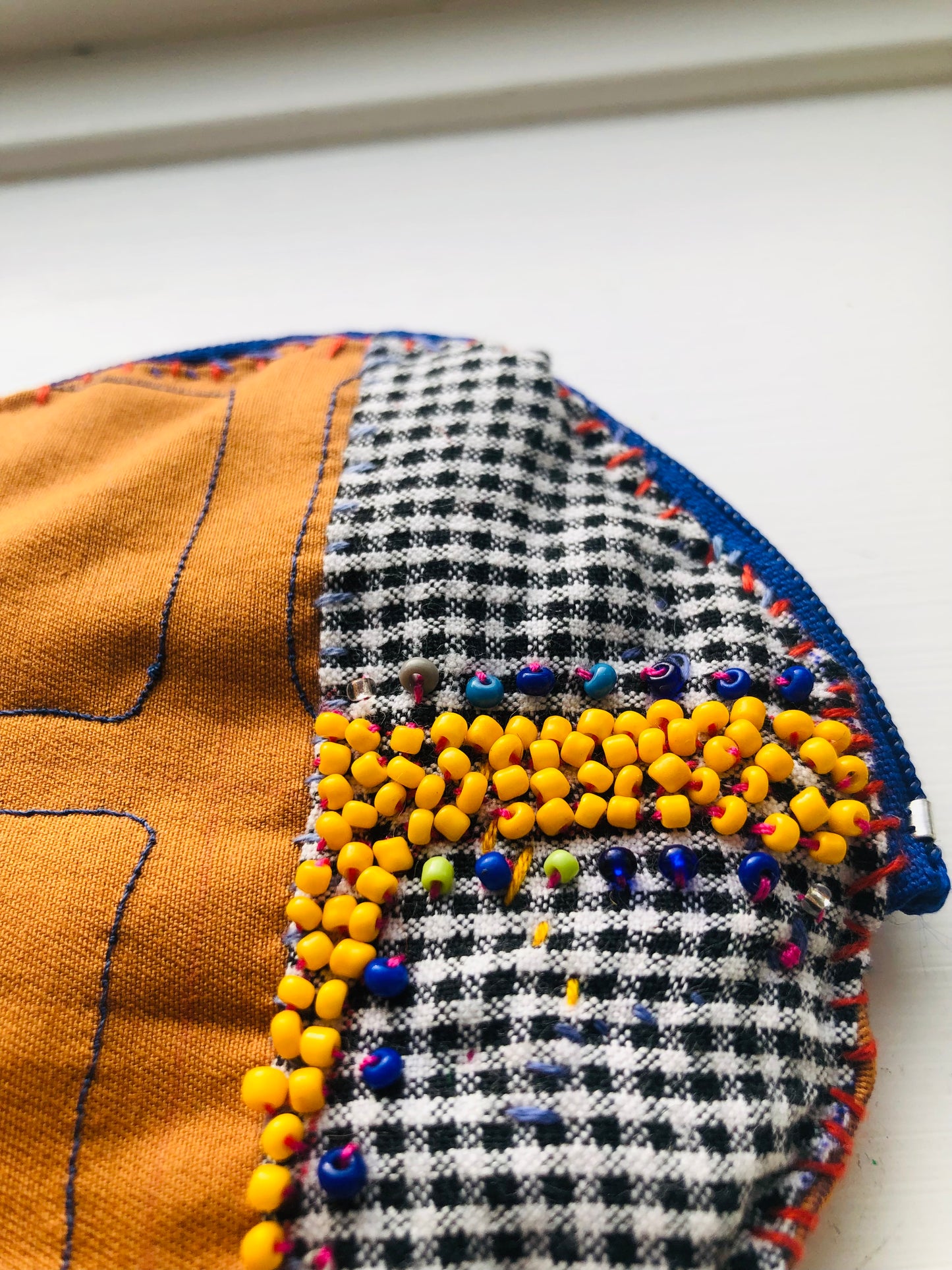 Coin case Beads Hand-sewn Embroidery Fabric Coin purse Handmade 1967