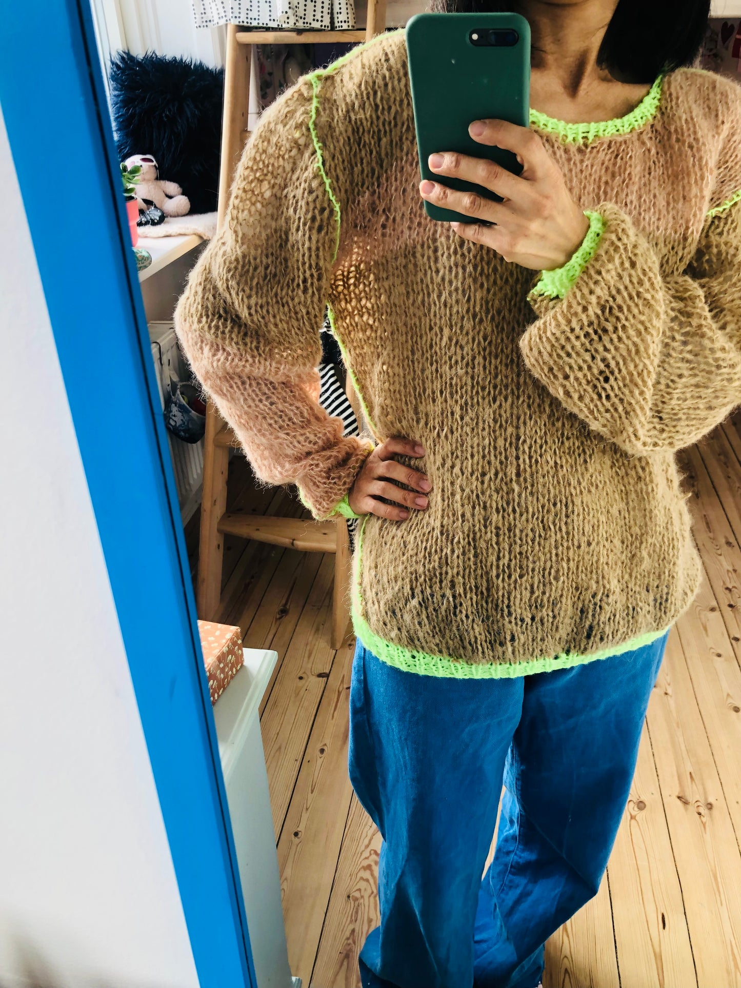 Håndstrikket sweater, slow fashion, fancy garn, transparent, unik, 1982