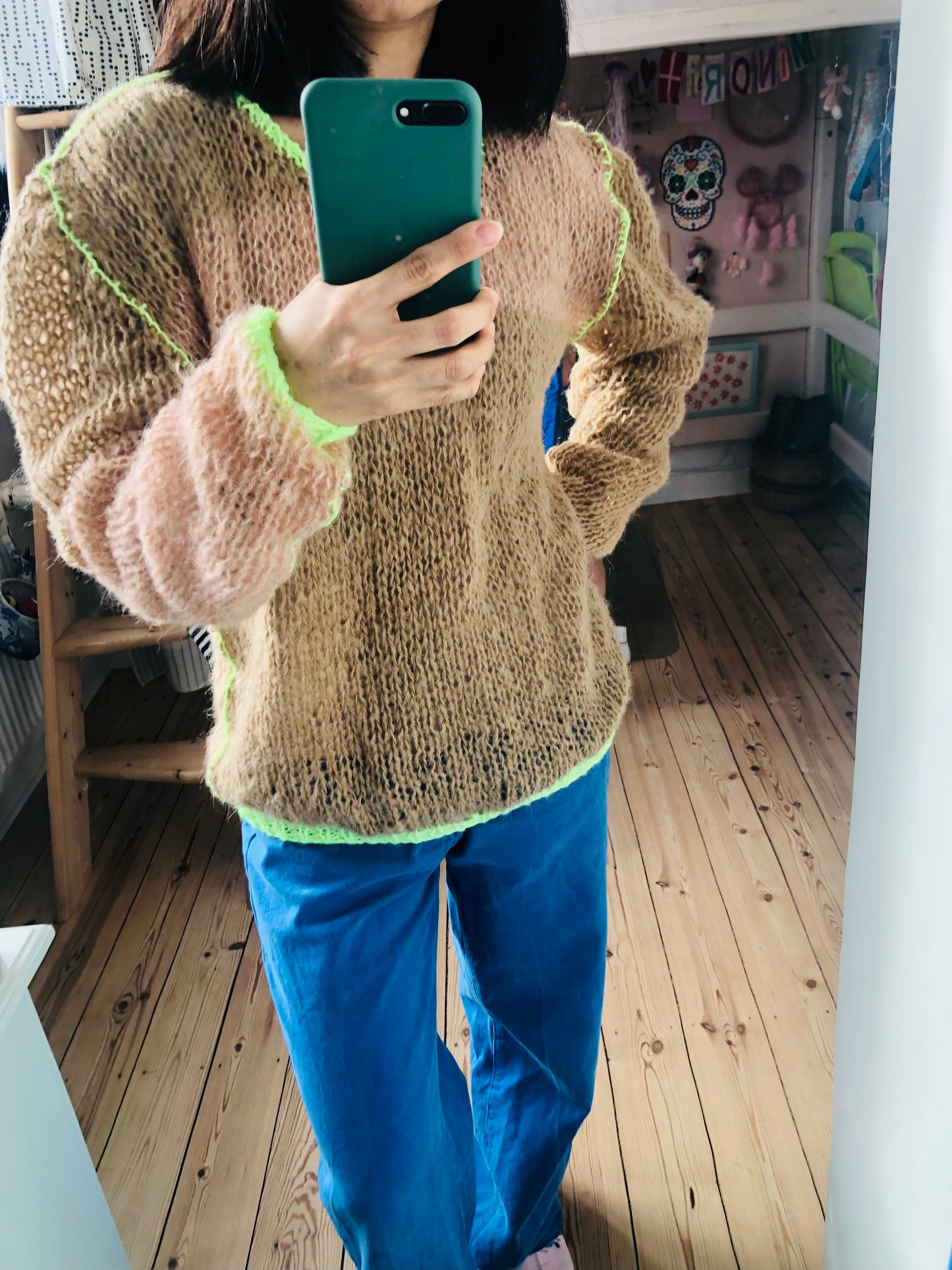 Håndstrikket sweater, slow fashion, fancy garn, transparent, unik, 1982