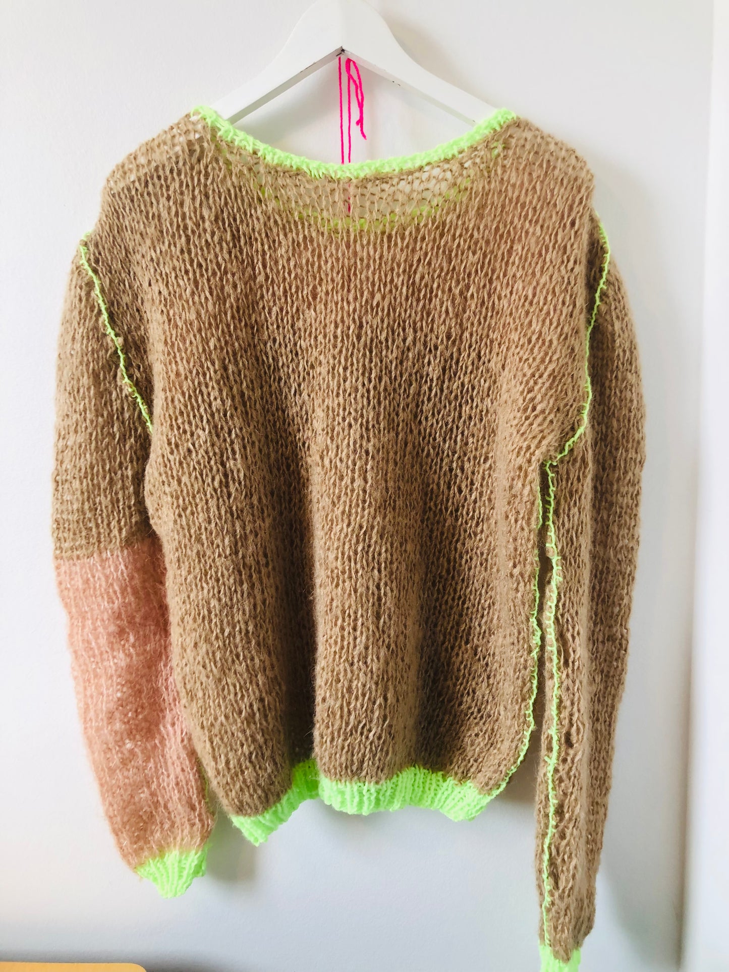 Håndstrikket sweater, slow fashion, fancy garn, transparent, unik, 1982