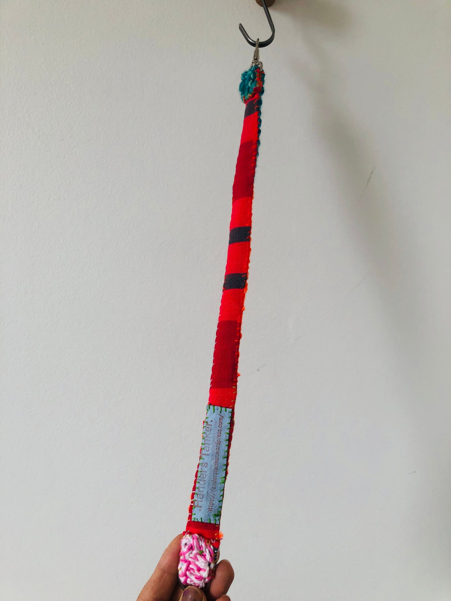 Strap (short) strap hand-knitted strap thin hand-sewn fabric wool shoulder strap slow fashion handmade 1984