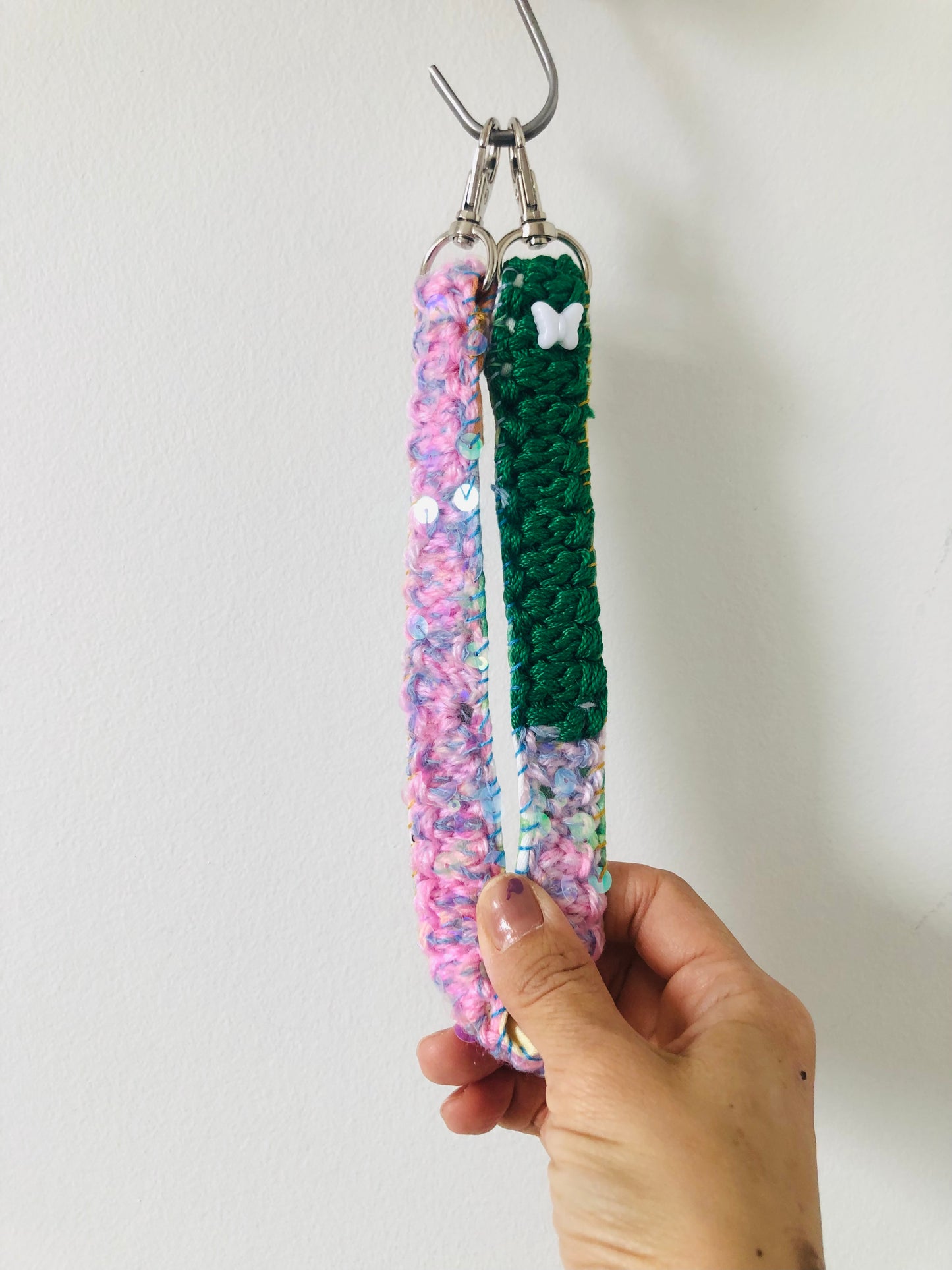 Strap (short) strap Hand-knitted strap Thin Hand-sewn Fabric Wool Shoulder strap Slow fashion Handmade 1986