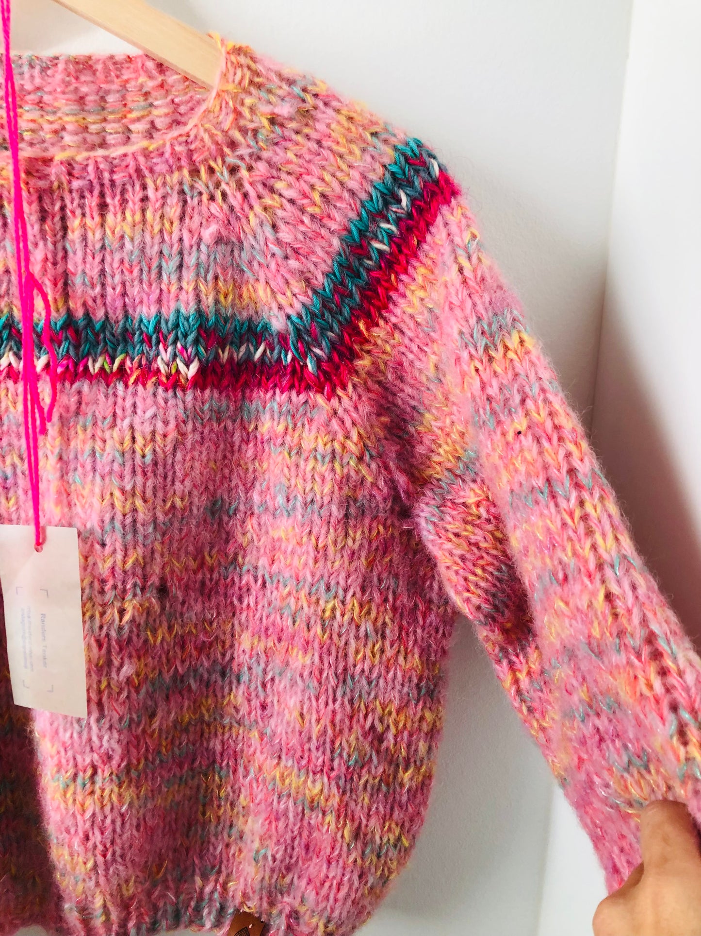 Hand-knitted sweater, slow fashion, fancy yarn, oneofakind, short length, 2335