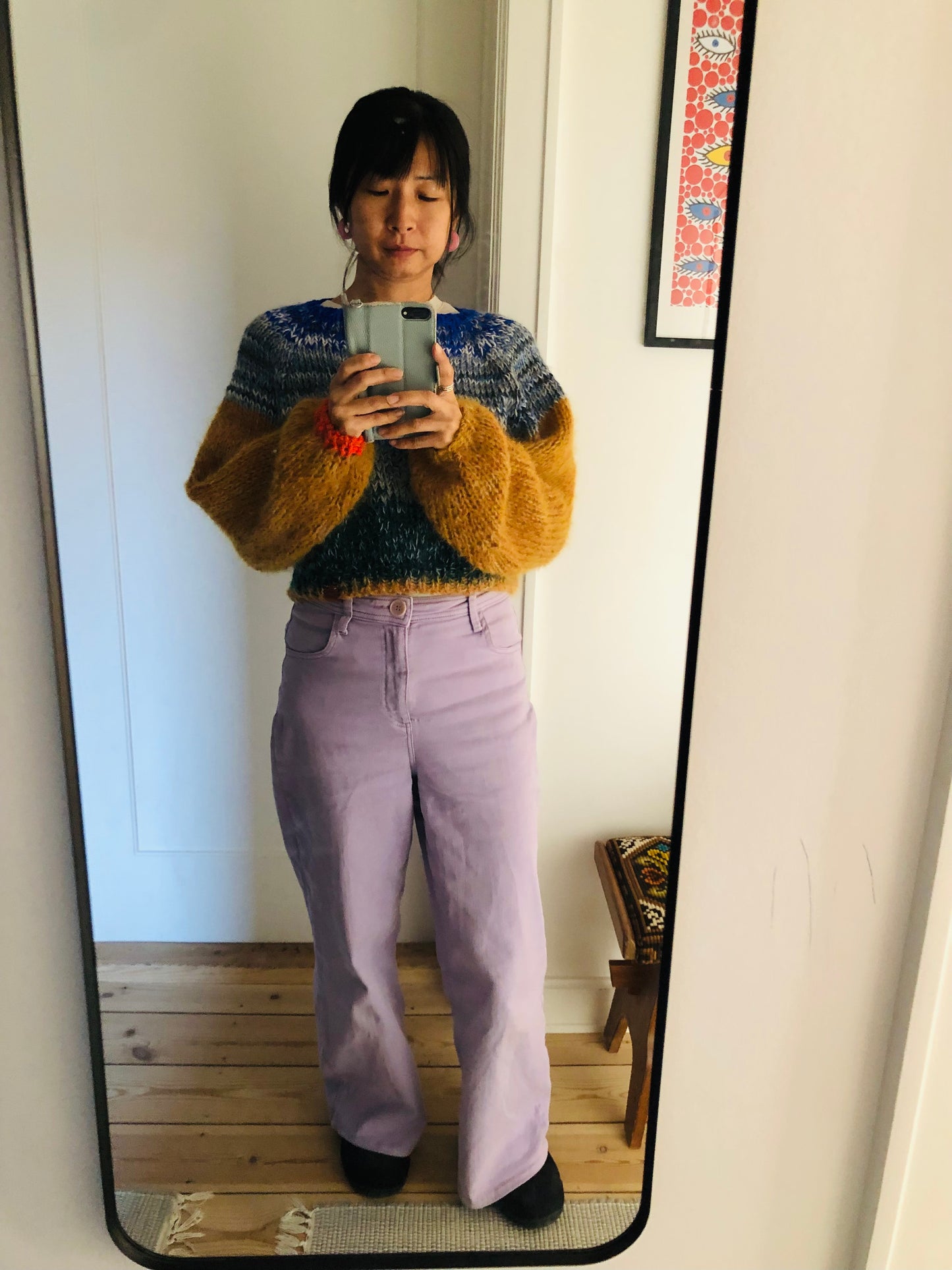 Hand-knitted sweater, slow fashion, fancy yarn, oneofakind, short length, 2334