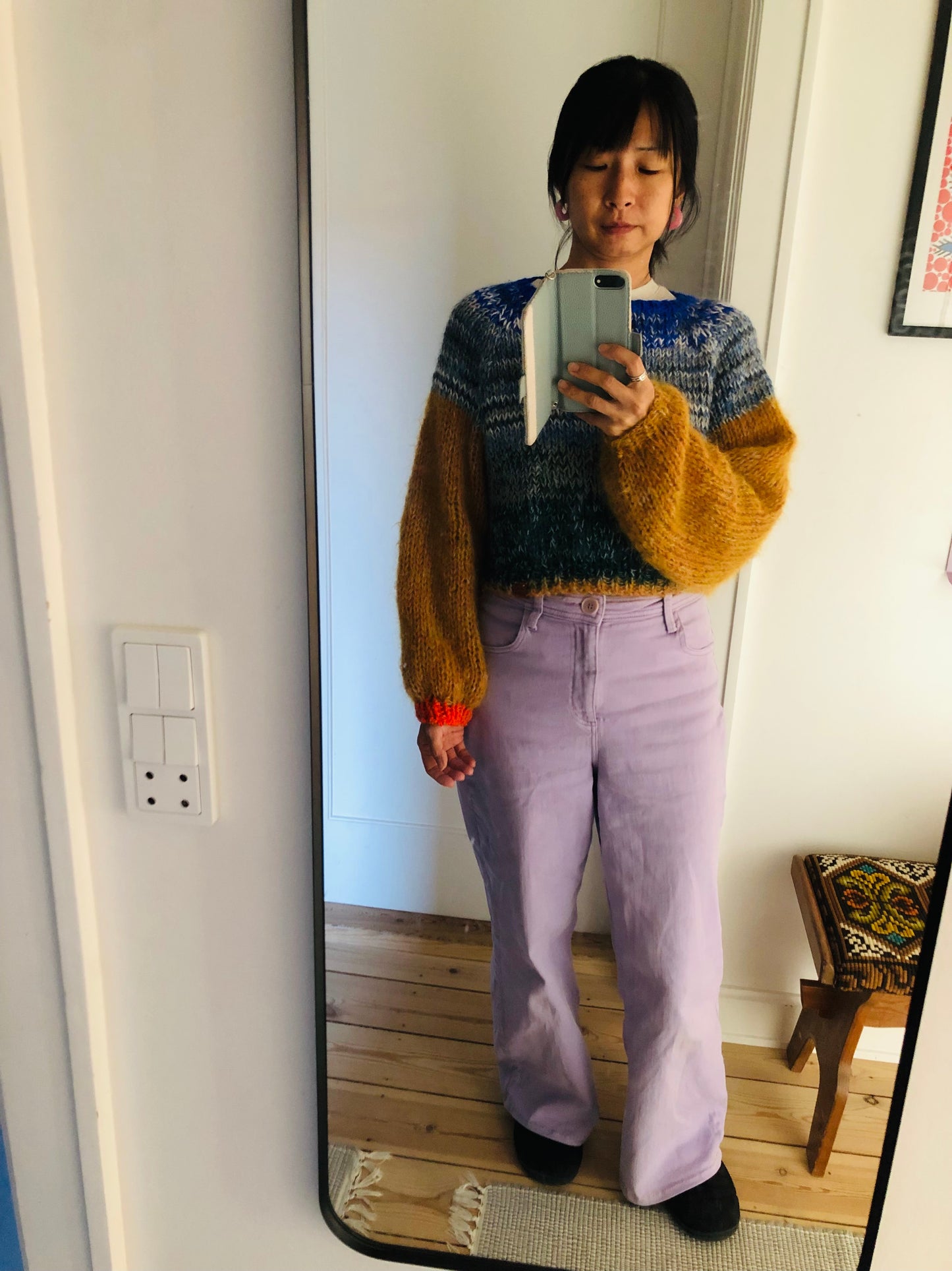 Hand-knitted sweater, slow fashion, fancy yarn, oneofakind, short length, 2334