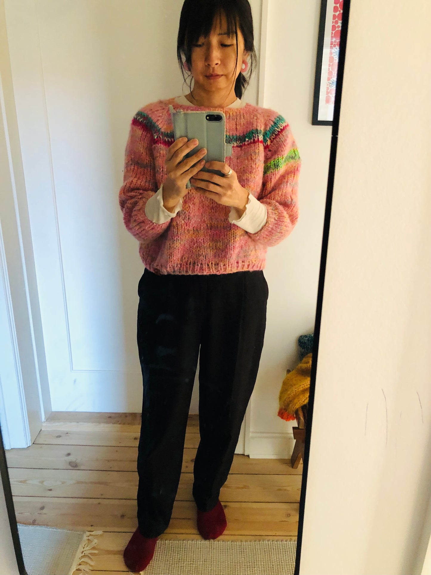 Hand-knitted sweater, slow fashion, fancy yarn, oneofakind, short length, 2335