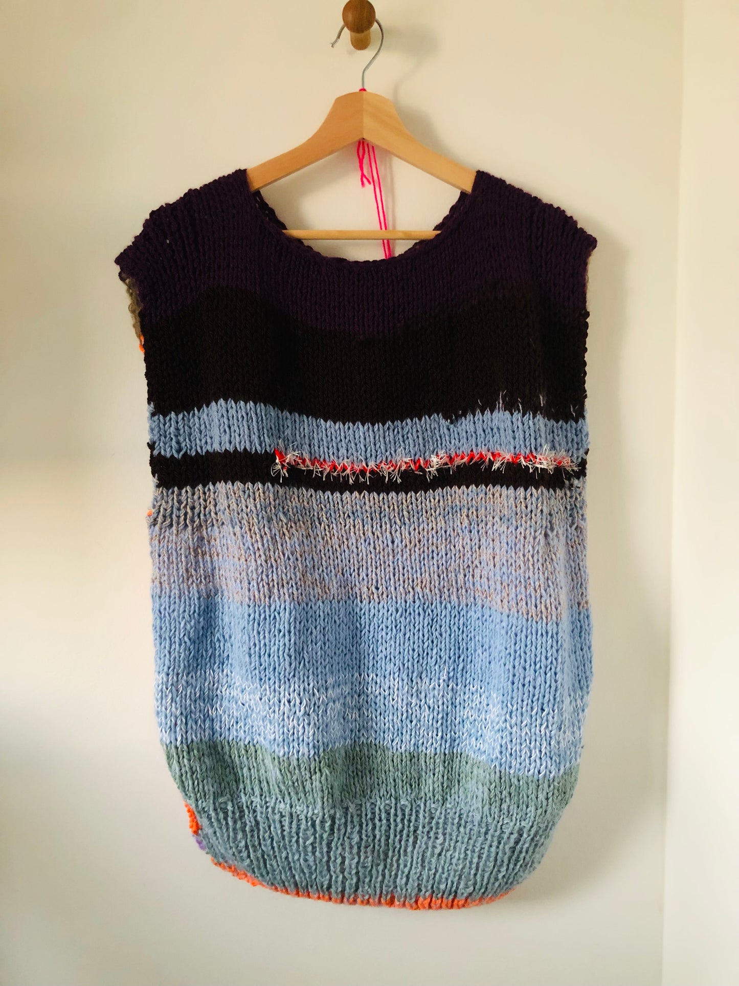 セーター　手編み　スローファッション　2way　ファンシーヤーン　oneofakind  ベスト　ロング丈　2350