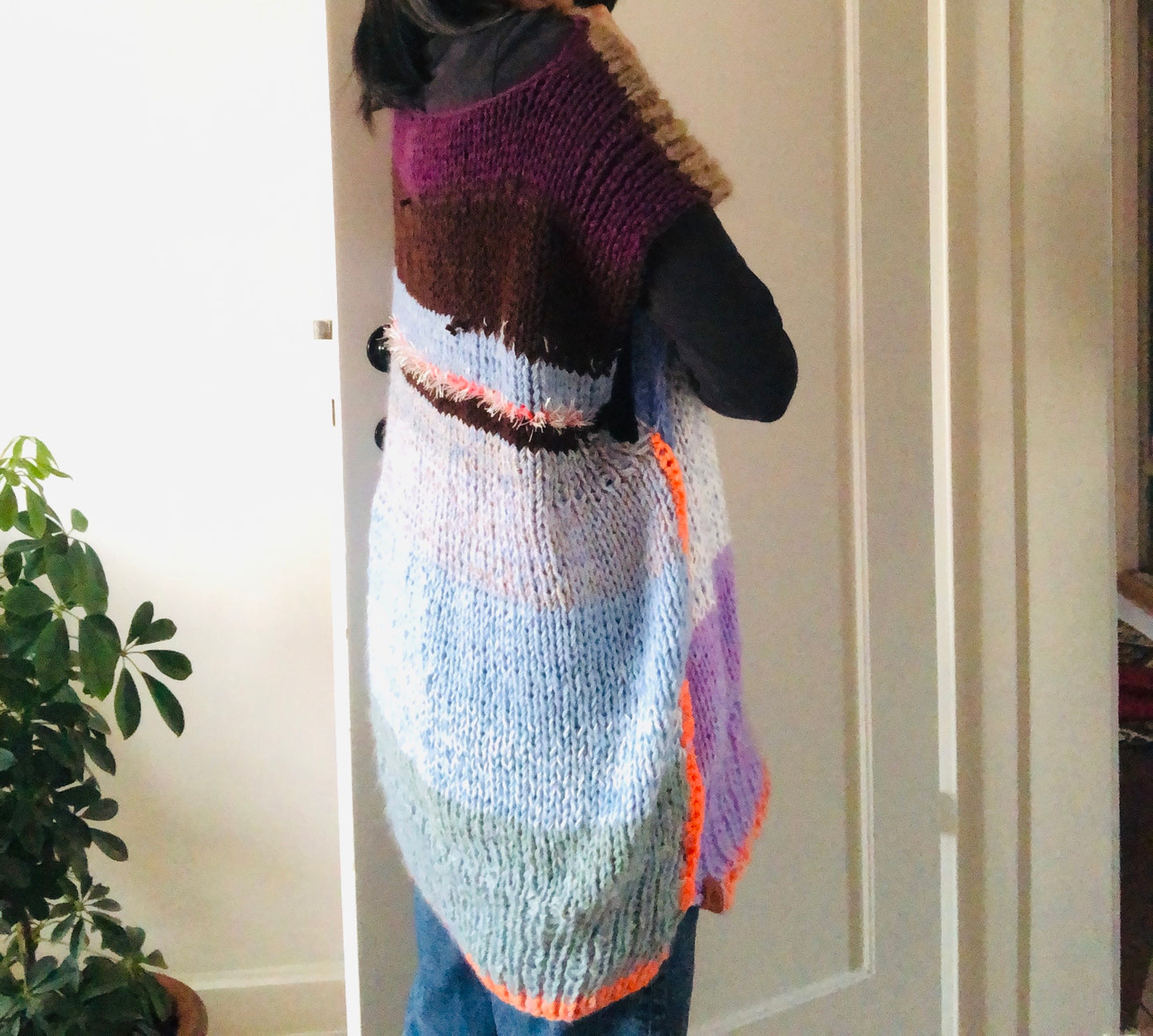 セーター　手編み　スローファッション　2way　ファンシーヤーン　oneofakind  ベスト　ロング丈　2350