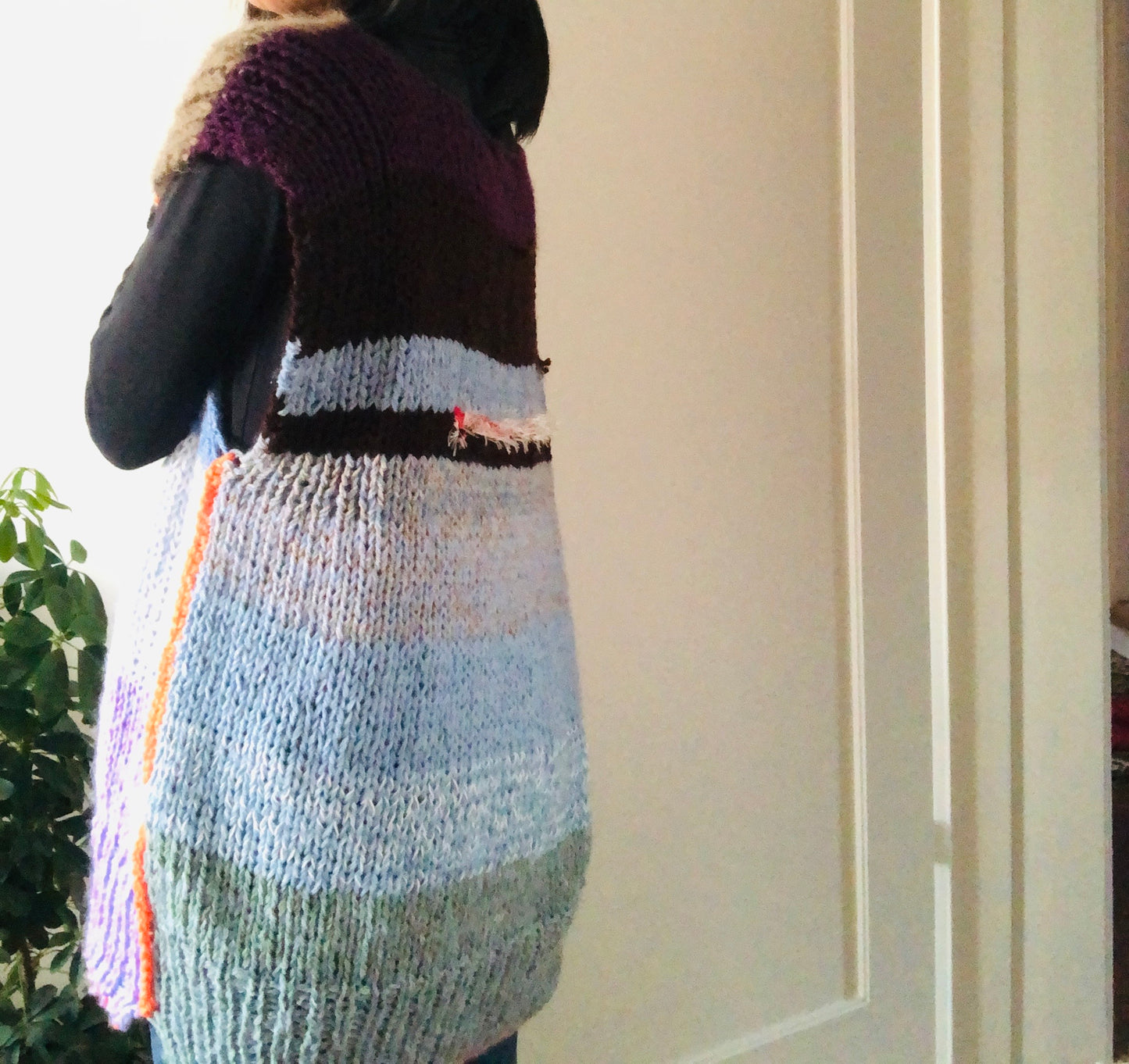 セーター　手編み　スローファッション　2way　ファンシーヤーン　oneofakind  ベスト　ロング丈　2350