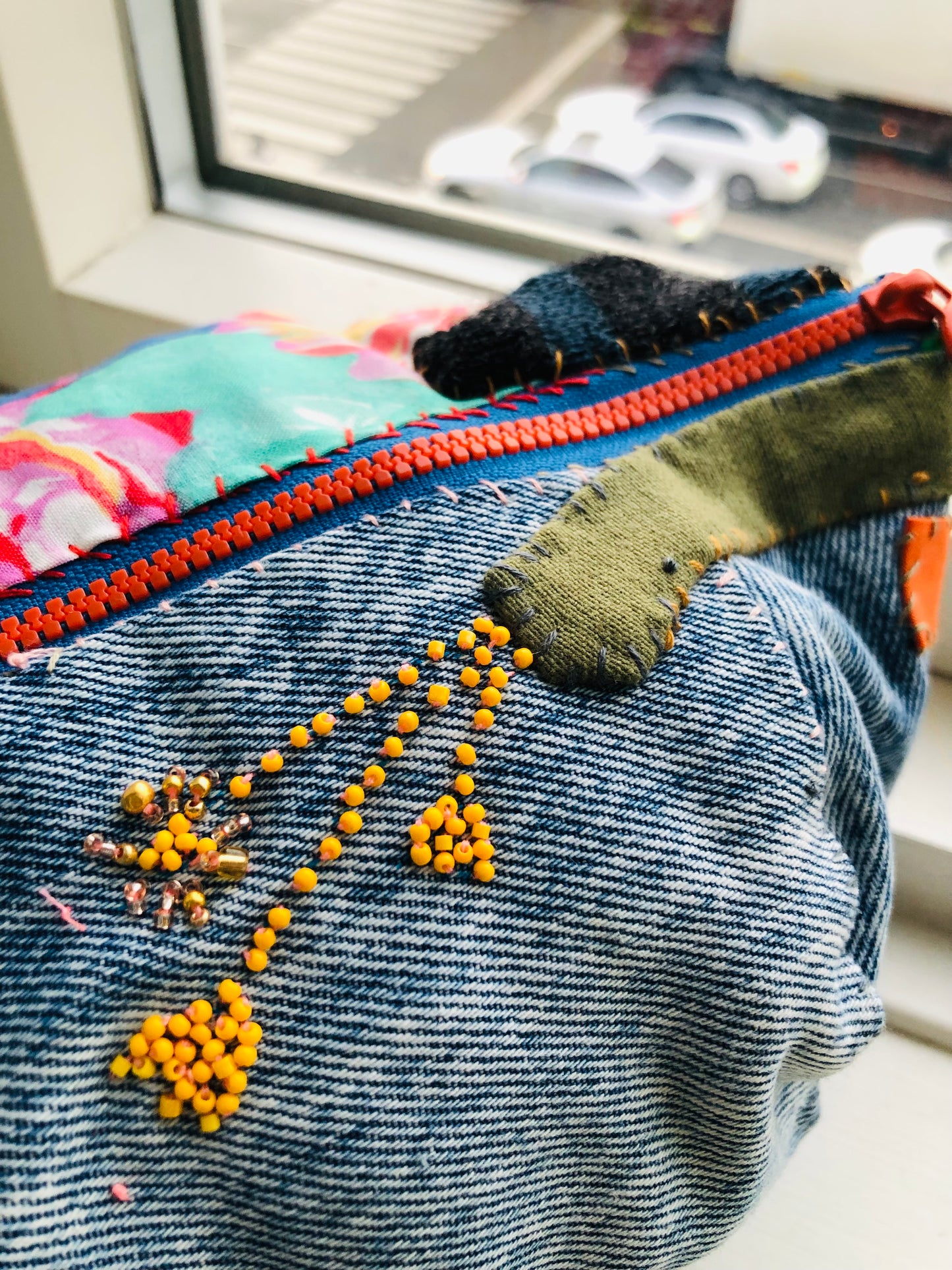 Pouch 手縫いのポーチ　布製　化粧ポーチ　toilet-bag トイレットバッグ　スローファッション　ハンドメイド　2351