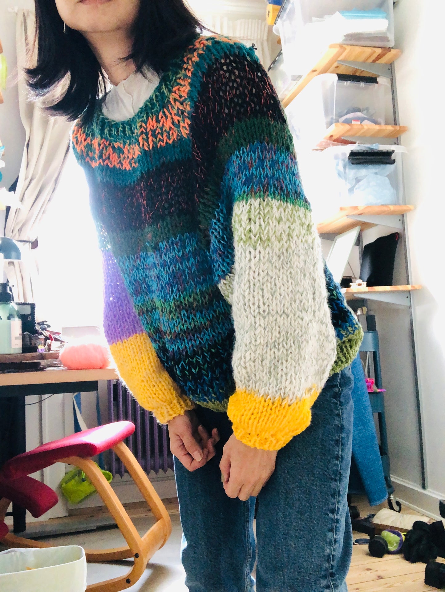 セーター　手編み　スローファッション　ファンシーヤーン　oneofakind  　2355