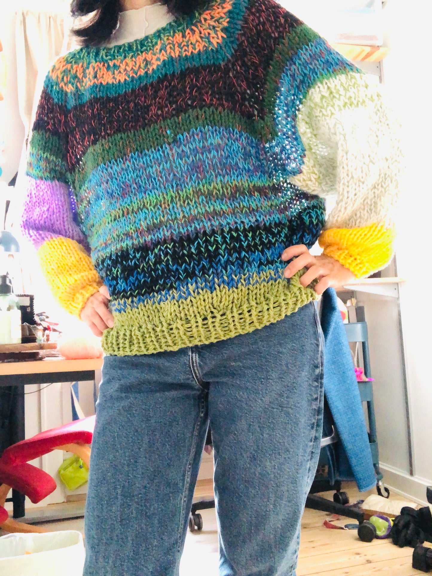 セーター　手編み　スローファッション　ファンシーヤーン　oneofakind  　2355