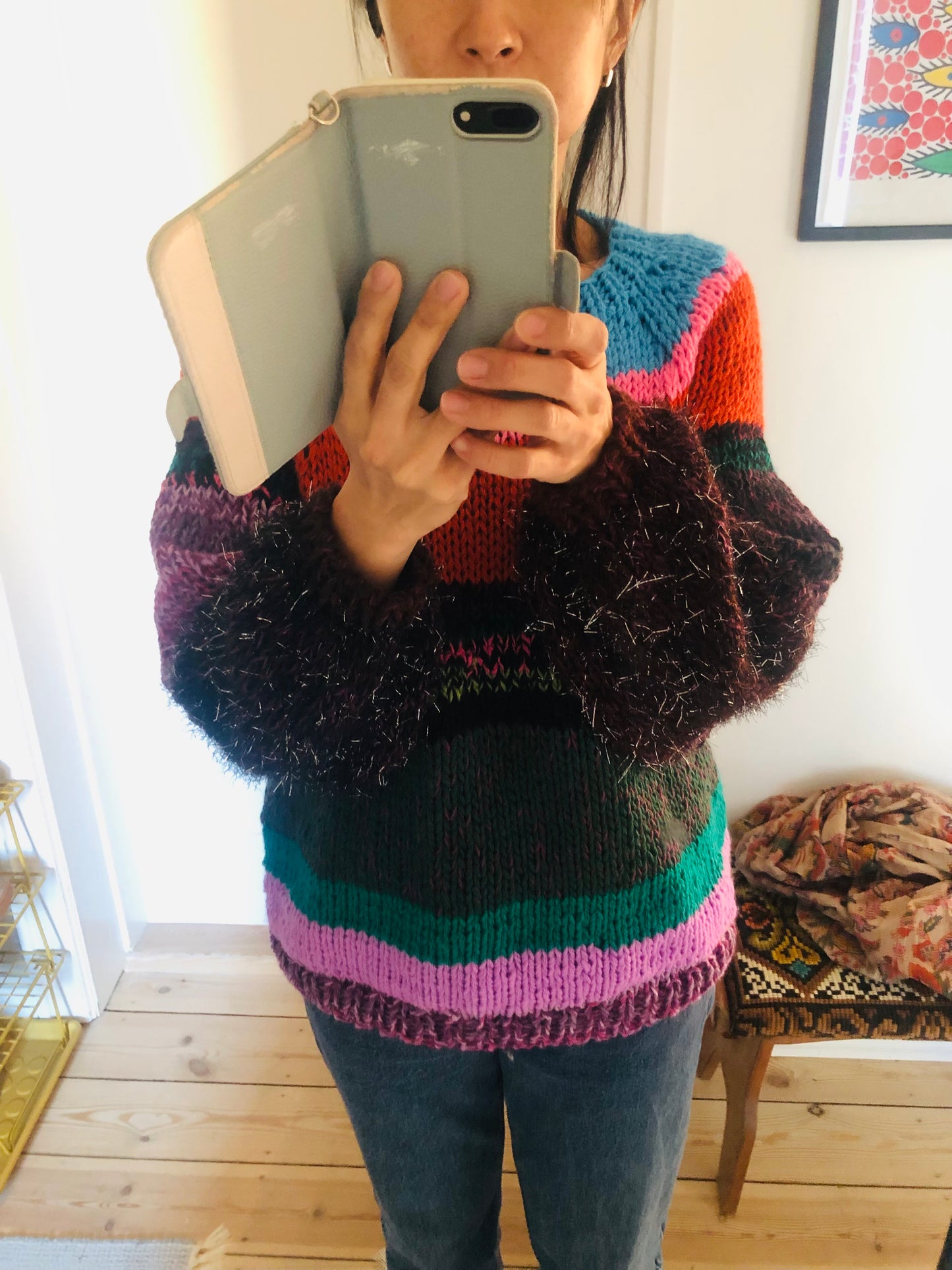セーター　手編み  スローファッション　ファンシーヤーン　oneofakind  　2369
