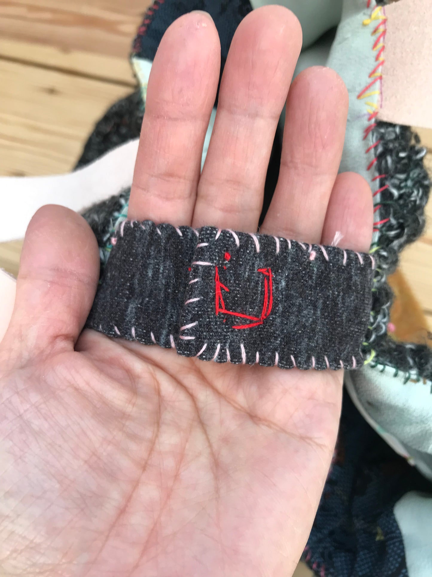 Bag   手縫いのバッグ　  布製　本革持ち手　スローファッション　ハンドメイド　1705