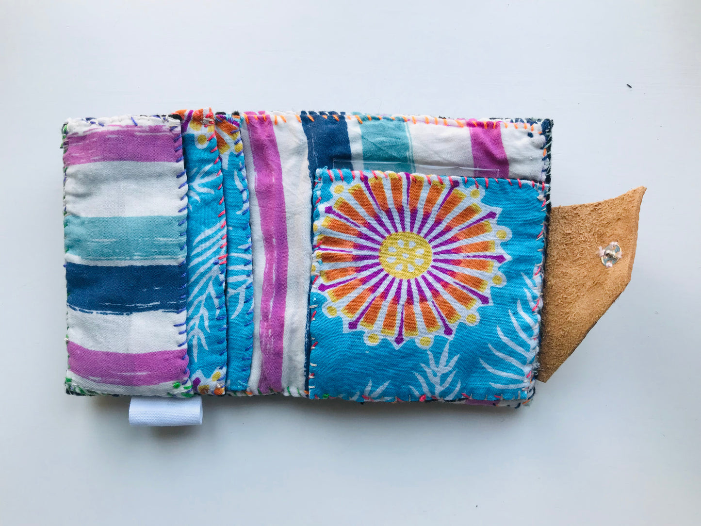 財布　布財布　ハンドメイド　手縫い　刺繍　パッチワーク　二つ折り　1637